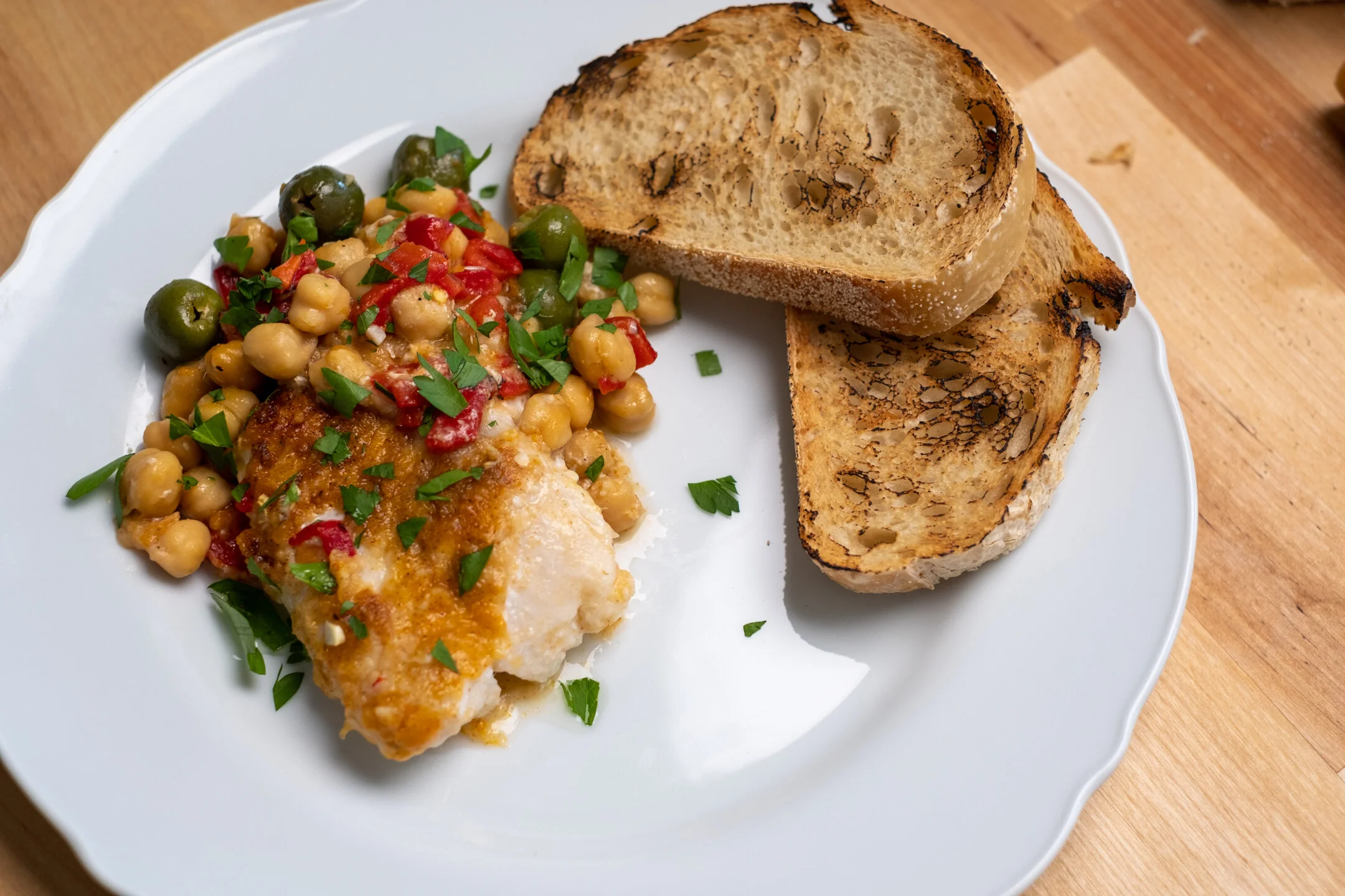 Lemon Garlic Cod with Garbanzos