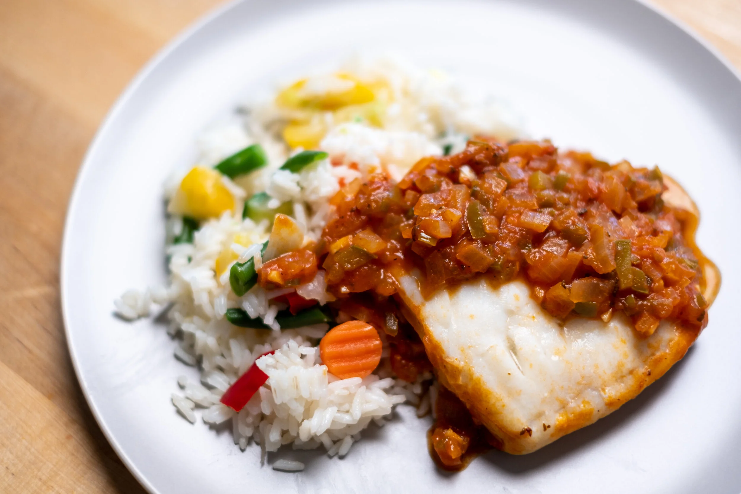 Sofrito Atlantic Cod over Vegetable Rice