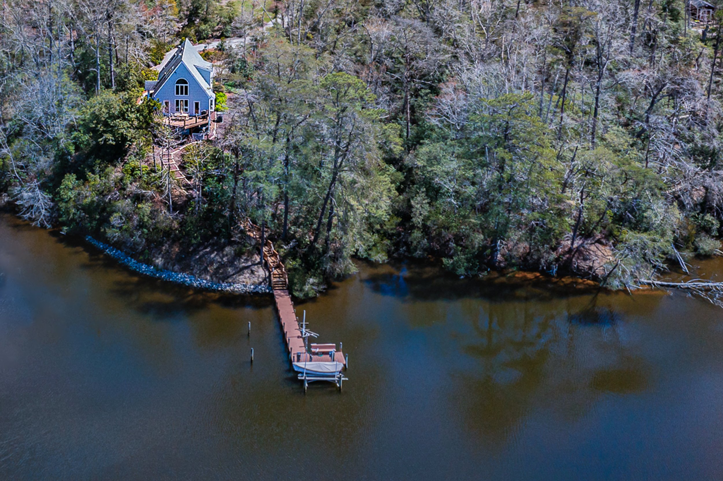 422 Quarters Cove - Aerial House  with Dock.jpg