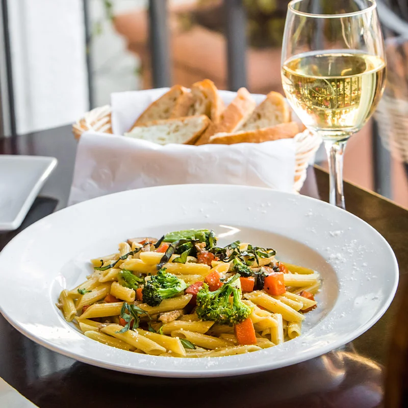 pasta dish with broccoli and white wine