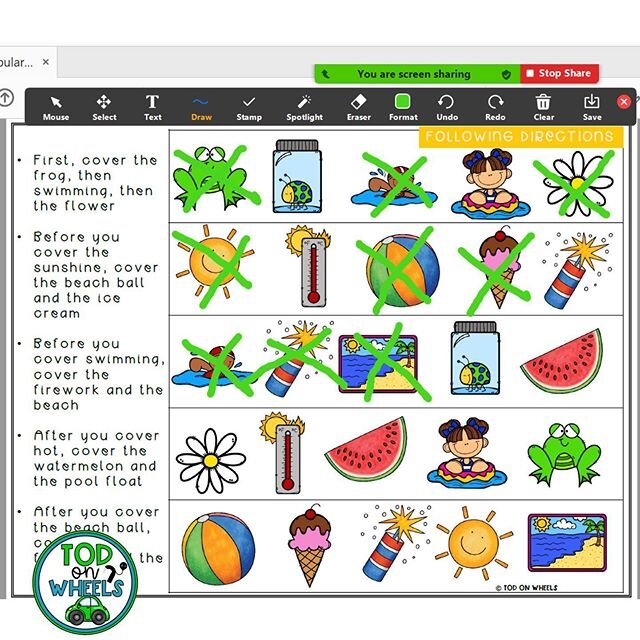 We are still going strong with distance learning 💻 I have been using my summer vocabulary pack with my students to focus on many goals as it can be easily adapted to use digitally. We have been busy following directions, inferencing, practicing list