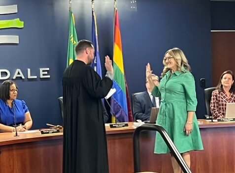 Yesterday, I was officially sworn into office. 

It marked a historic moment, as I am the first openly gay woman elected to serve Ferndale. It was an honor to have my friend, The Honorable Judge Jake Cunningham, the first openly gay judge in Oakland 