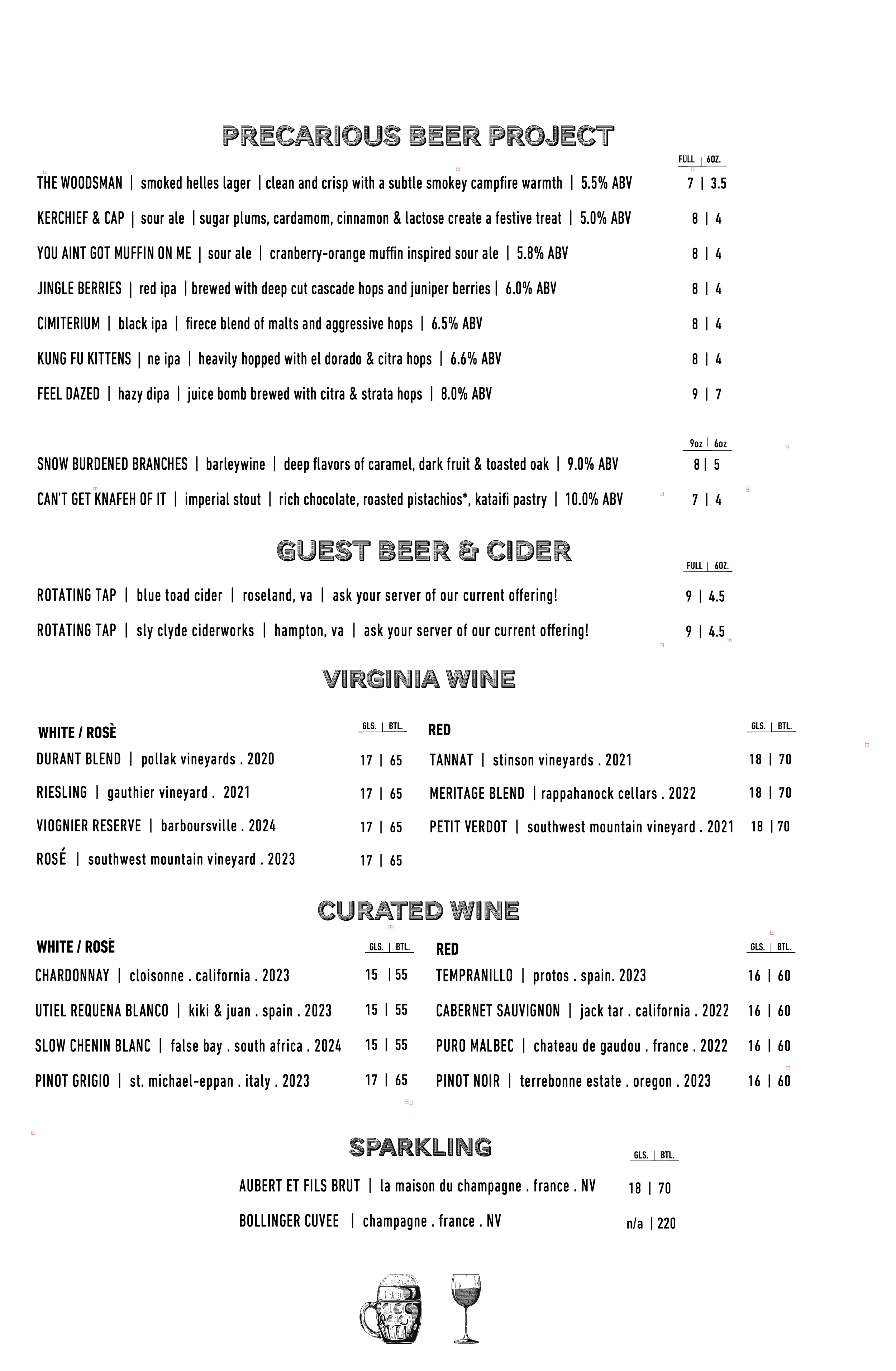Amber Ox Beer & Wine Menu
