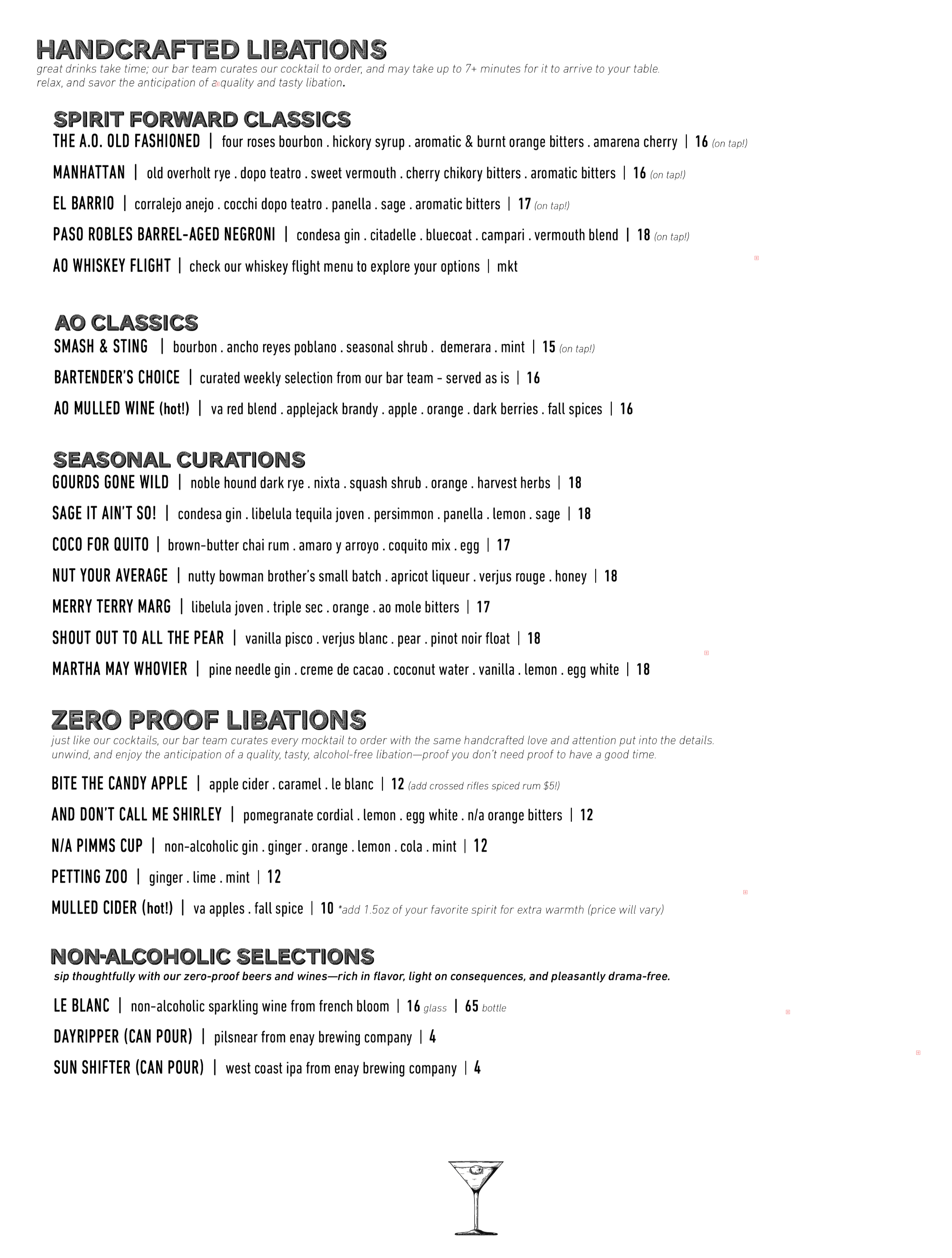 Amber Ox cocktail menu