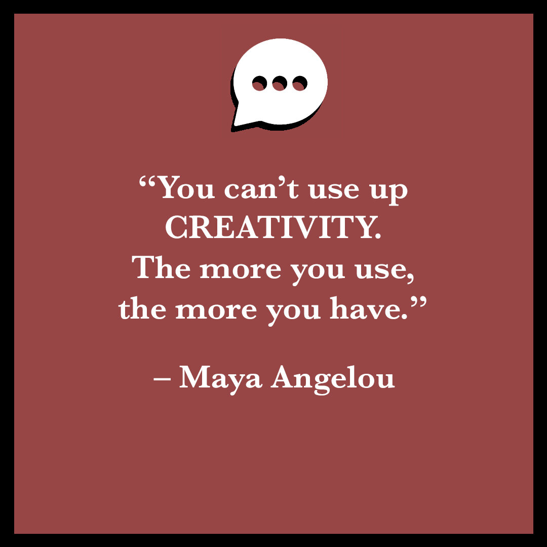 Wise and helpful words by Maya Angelou. &quot;You can't use up Creativity. The more you use, the more you have.&quot; #creativity #hervoice #mayaangelou #author #filmmaker #blackhistorymonth #femalefilmmakerfriday #ladyfilmmakers #instaquote #dailyin