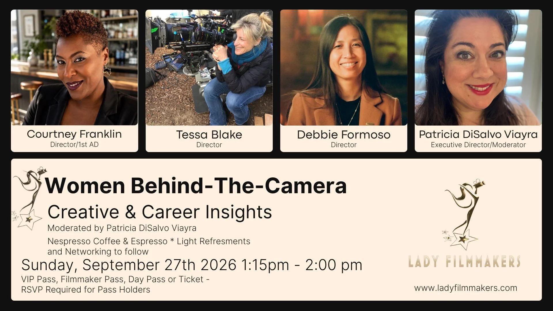 Women Behind-The-Camera Panel

Register to join us for the TV Production Panel Sunday, September 27th at 1:15PM

Join our panelists for an honest conversation about their creative journeys, career paths, challenges, and lessons learned along the way.