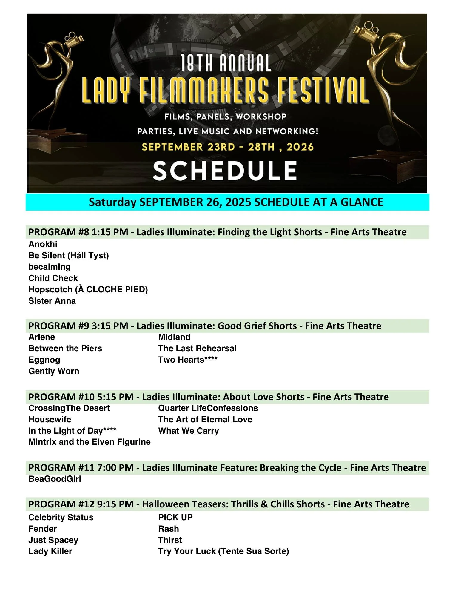 ✨ Lady Filmmakers Festival continues this Saturday!

Join us for another full day of incredible films, filmmaker Q&amp;As, networking, and more in Beverly Hills. 🎬

Check out Saturday&rsquo;s schedule, save it so you don&rsquo;t miss a thing, and co