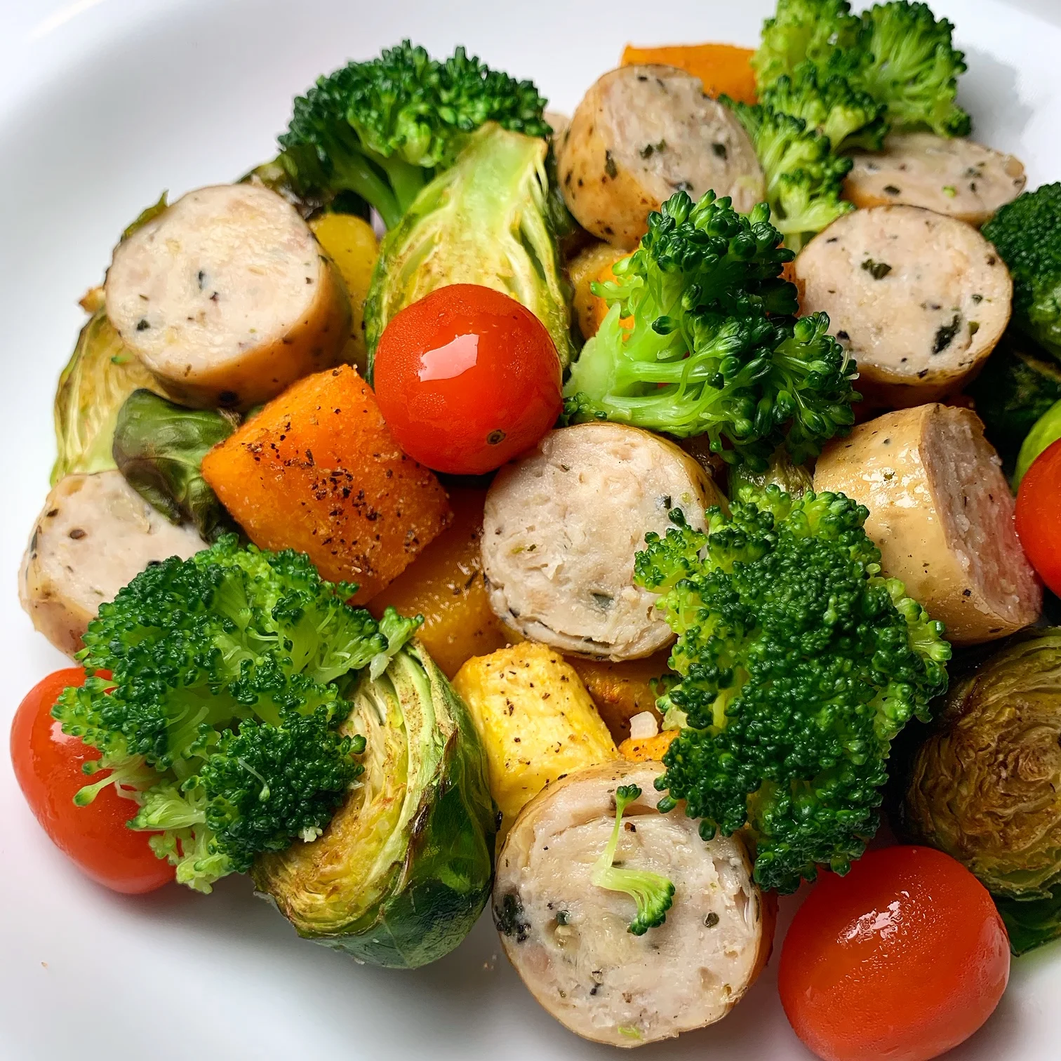 Butternut Squash, Brussel Sprout and Sausage