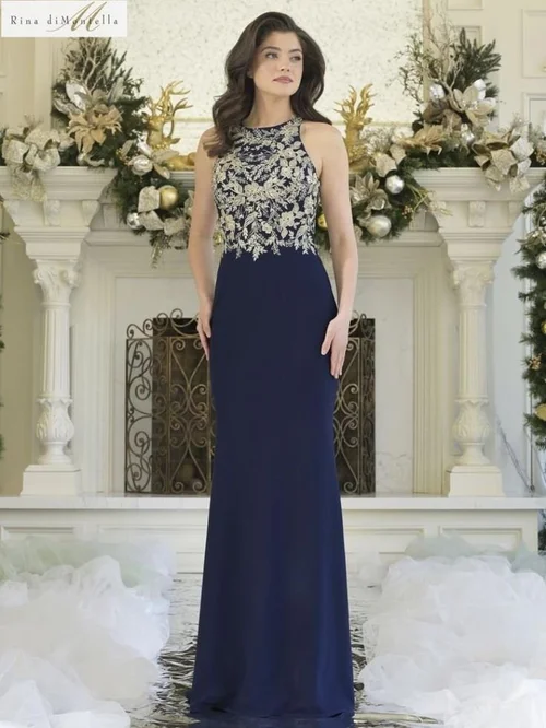 slim fit dress slacks Sleeveless Floral Jacquard Mid Dress in Navy