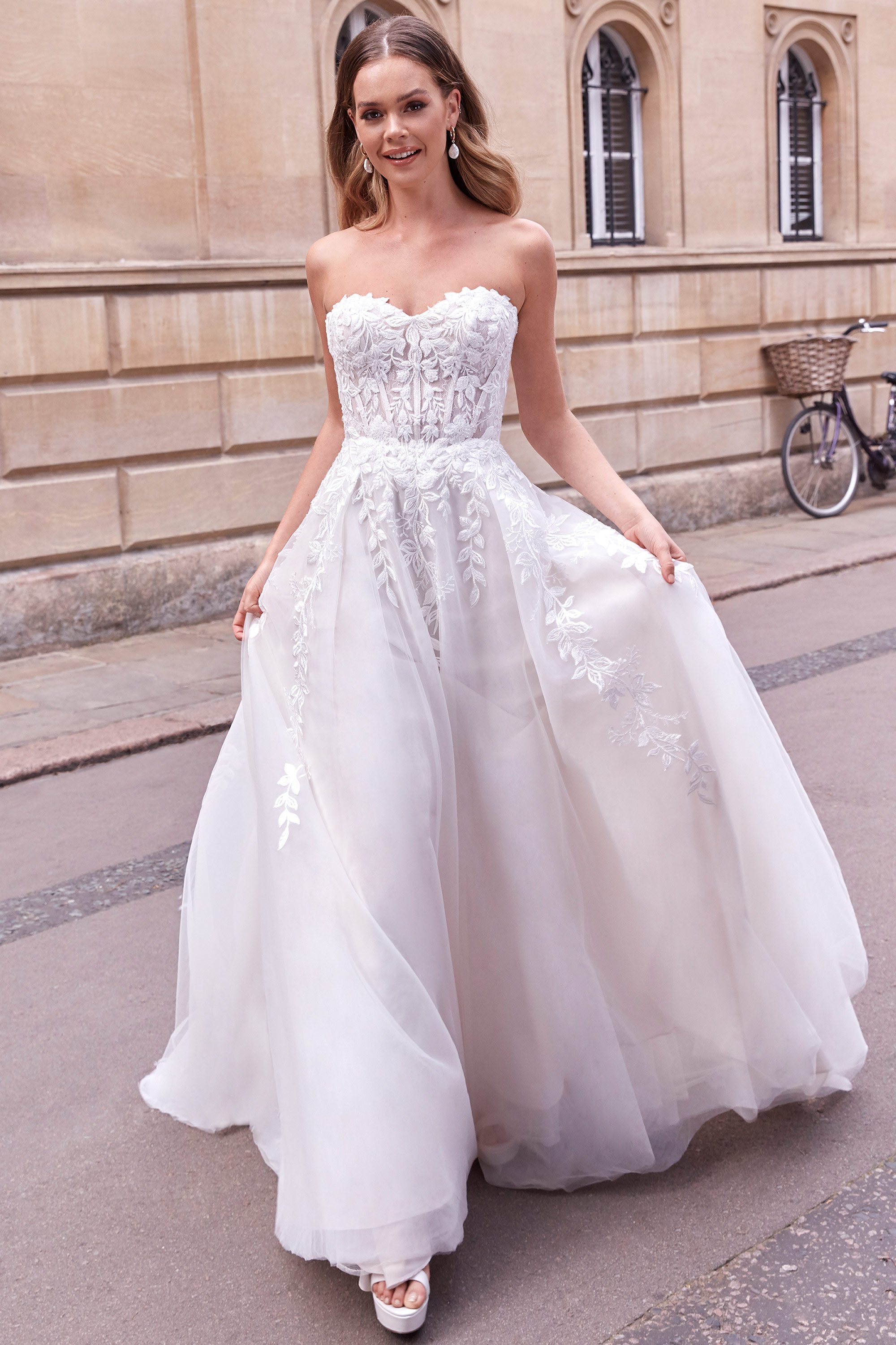 Style Faith: Sparkly V-Neck A-Line Gown with Flocked Dotted Tulle | Justin  Alexander