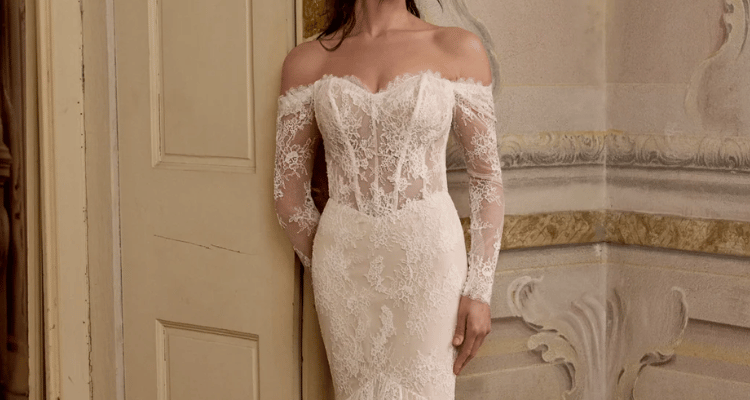 Off the shoulder lace wedding dress