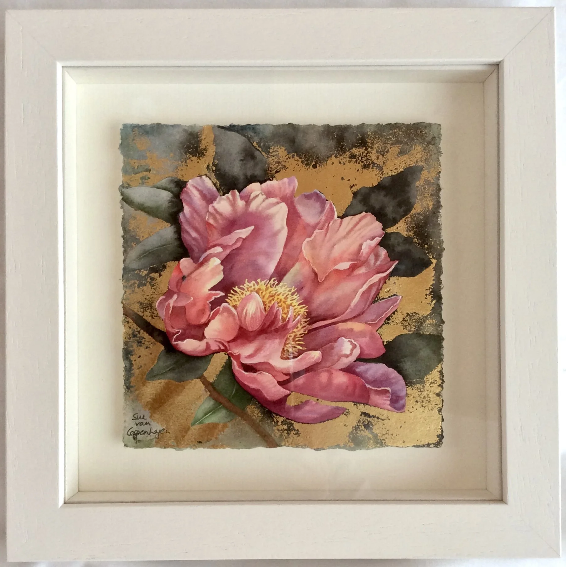Peony painting framed