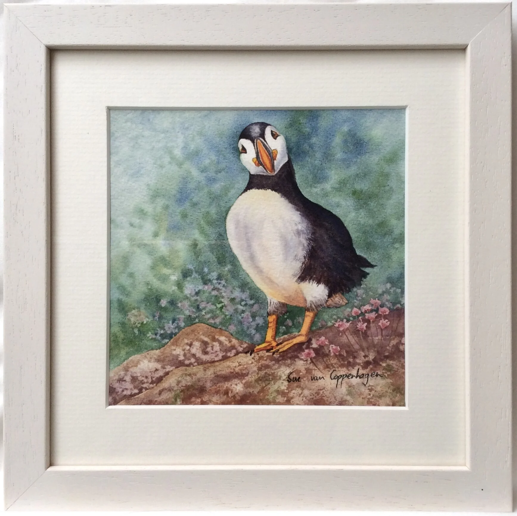 Puffin painting framed