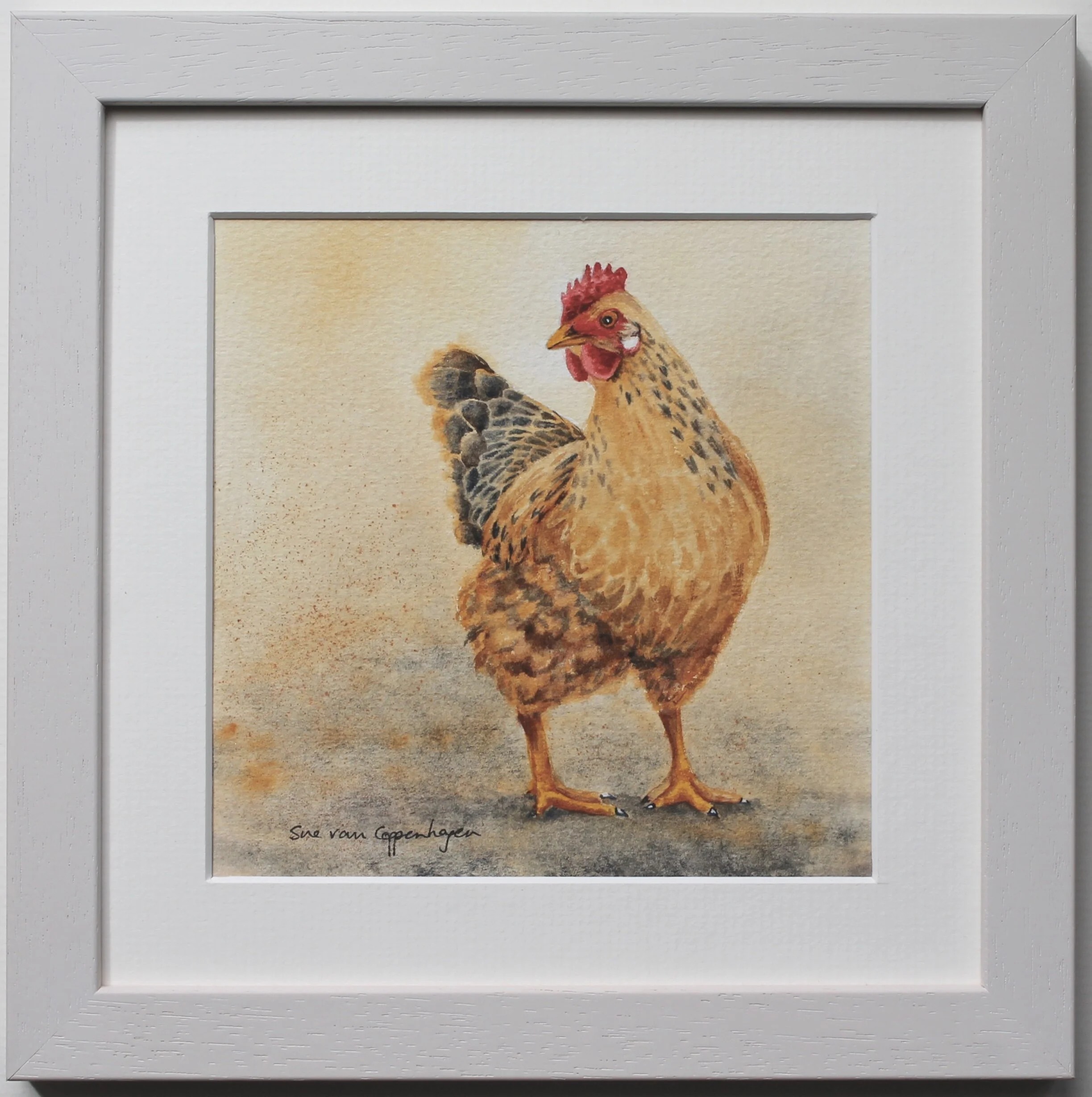Hen painting framed