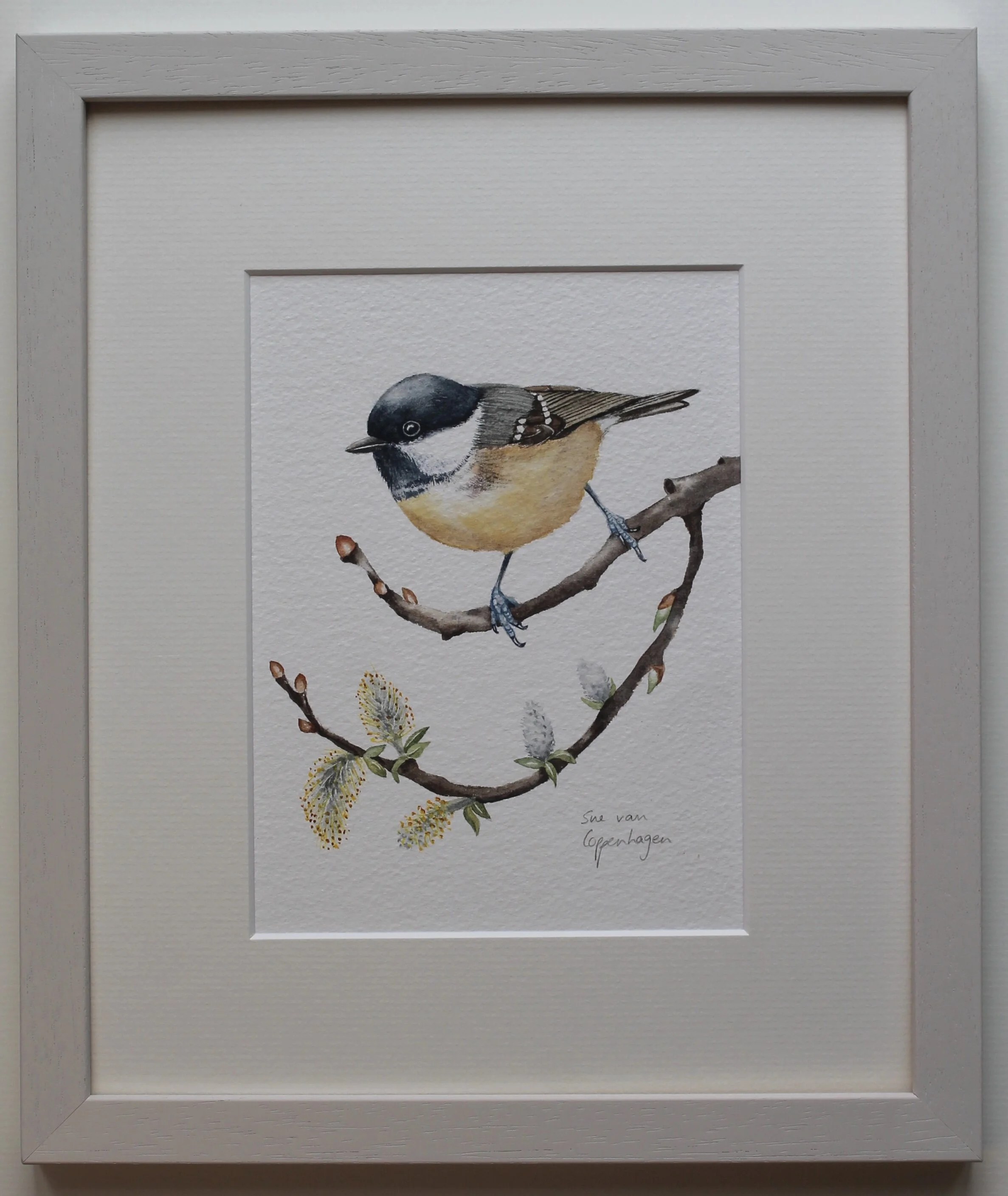 Coal tit painting framed