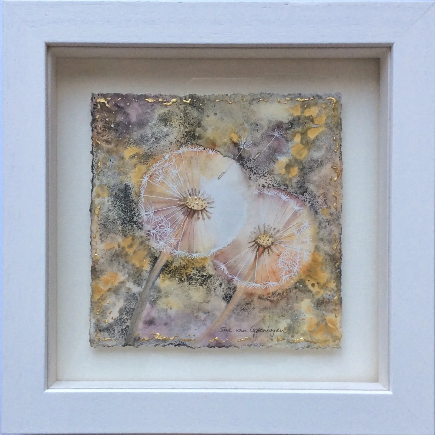 Gold Magic Dandelions painting framed