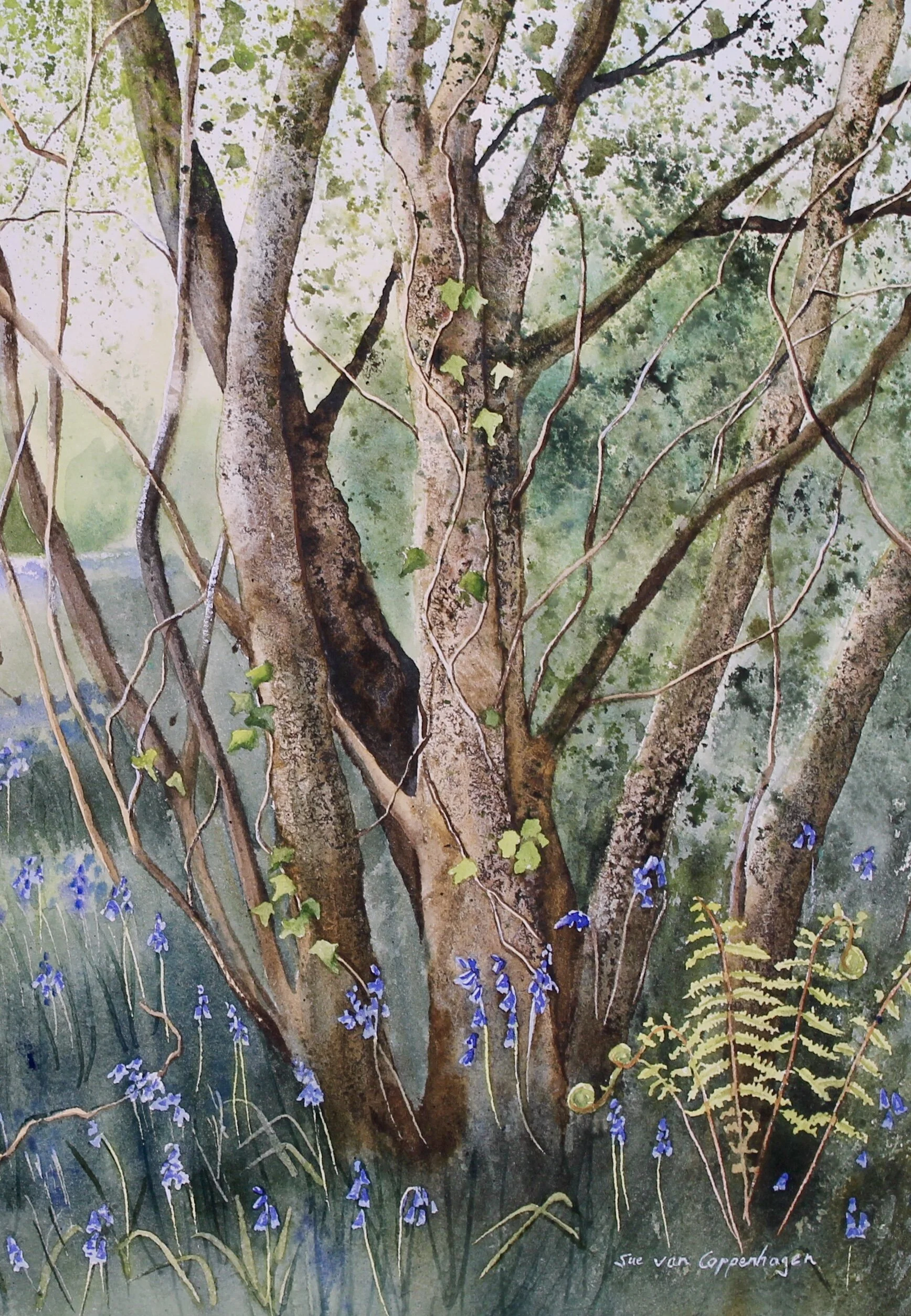 Bluebell woods painting detail