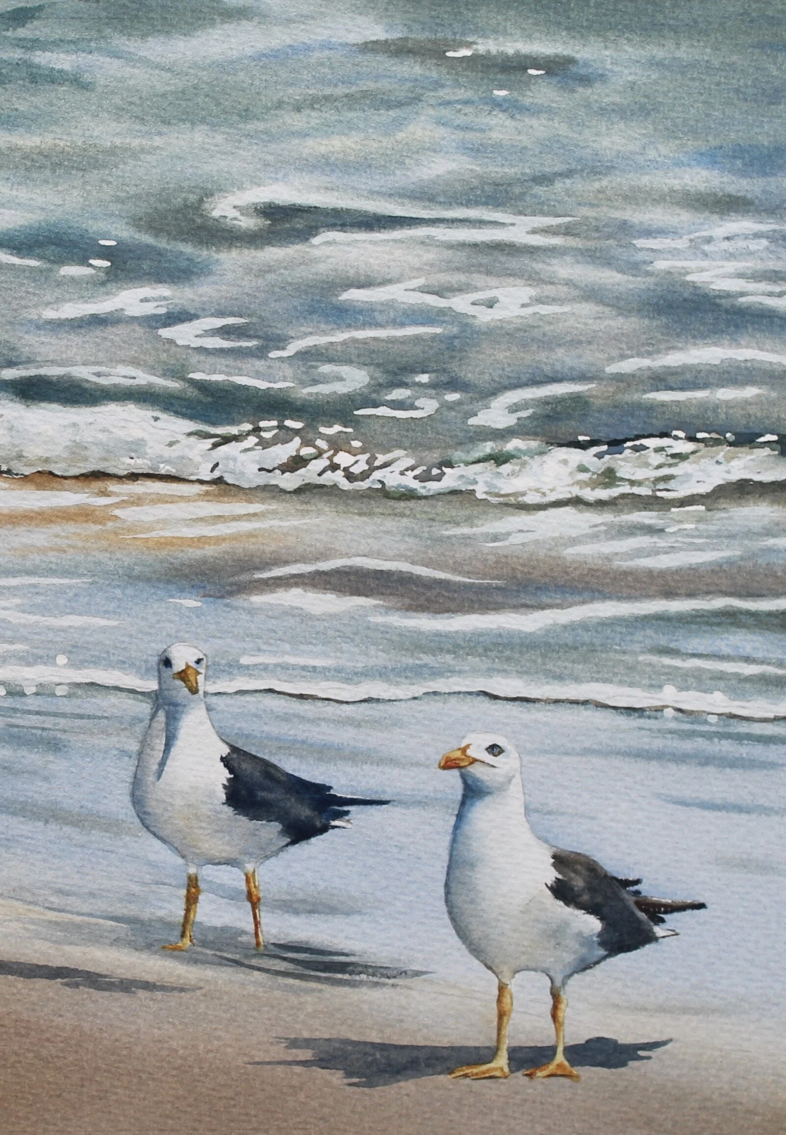 Gulls waves painting detail