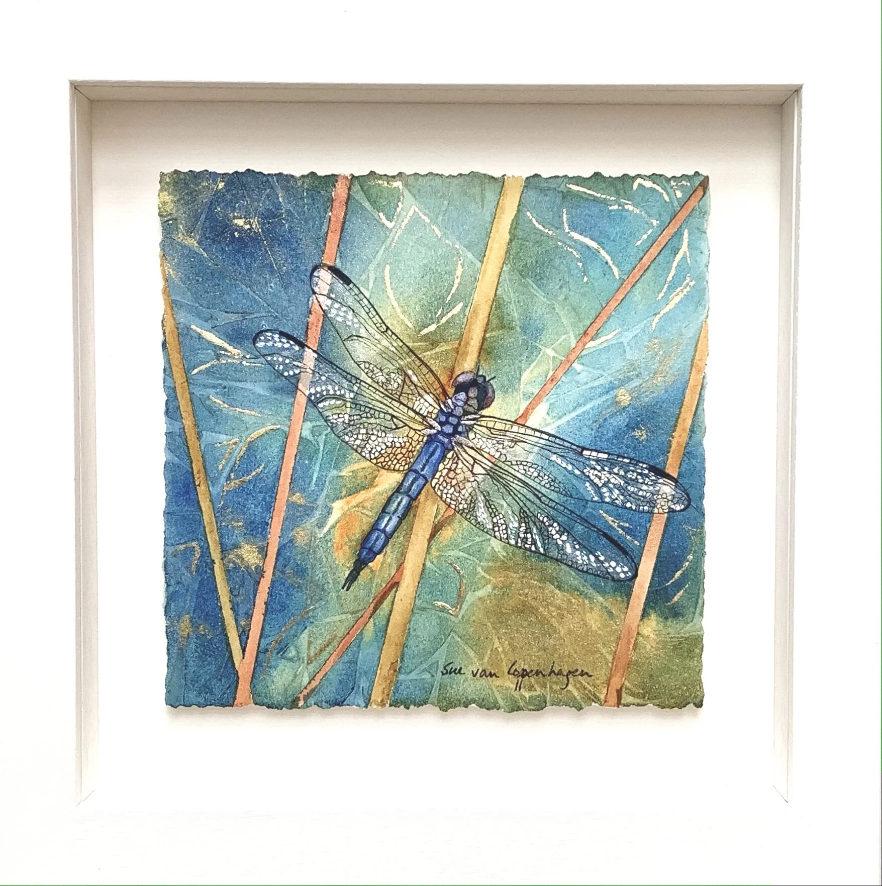 Glisten Dragonfly painting in frame