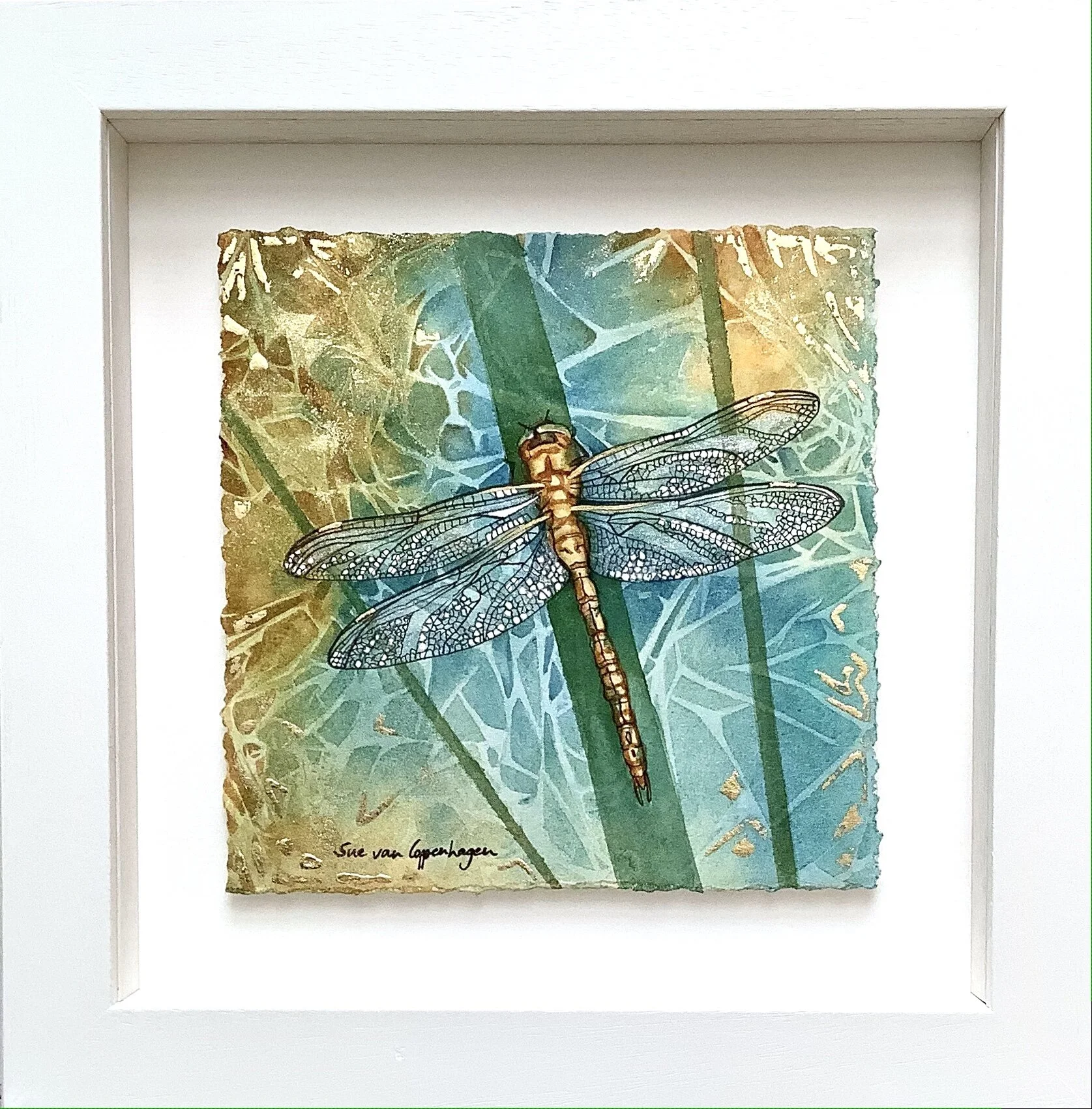 Glimmer Dragonfly painting in frame