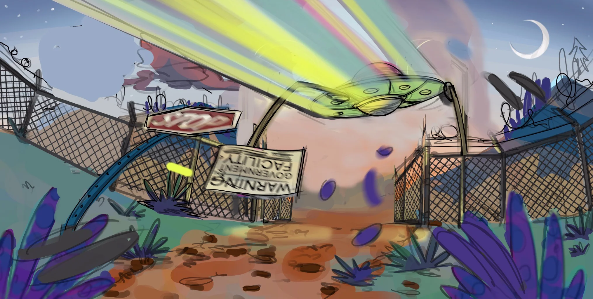 Security Fence &amp; UFO Background Concept / Jim