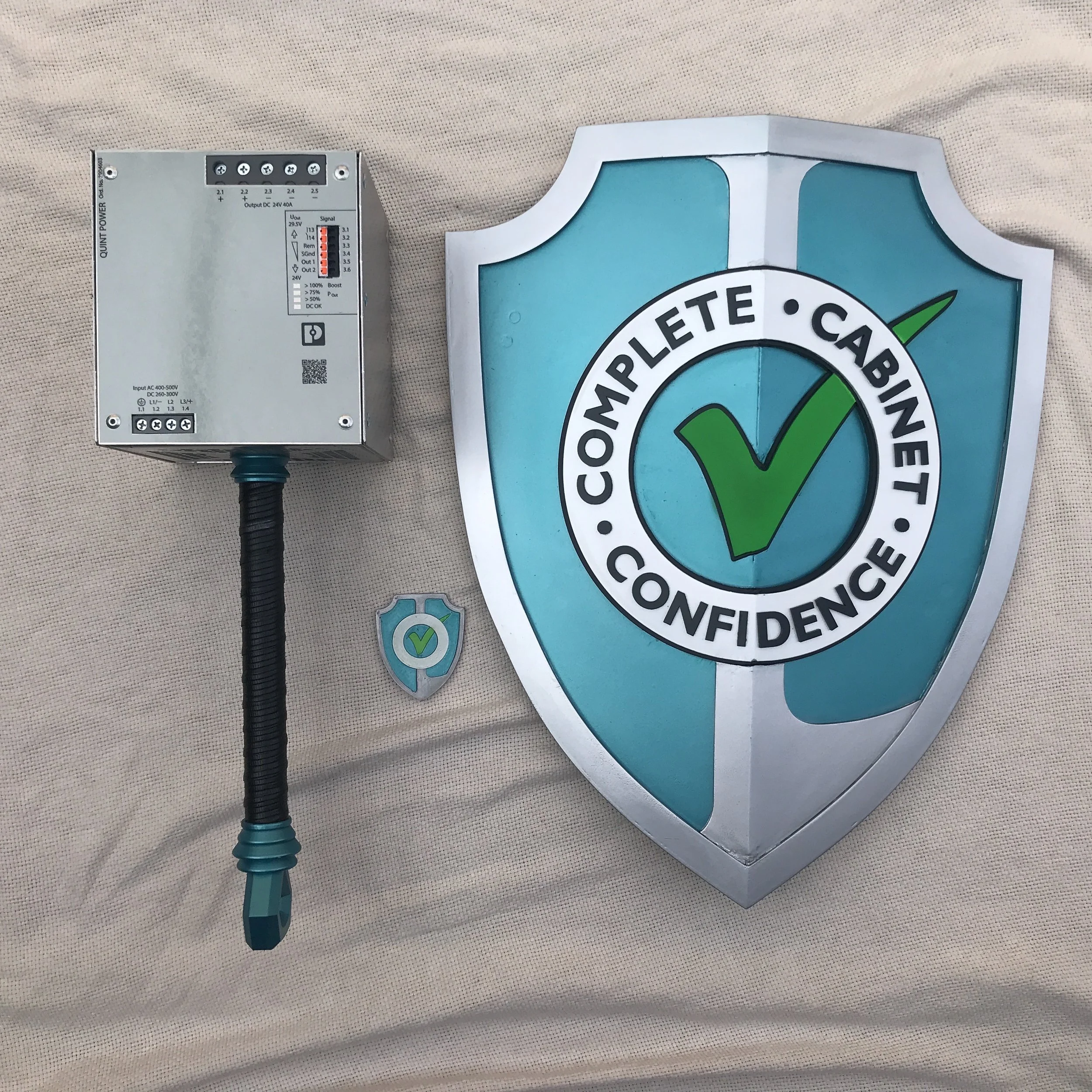 Custom Superhero Shield & Hammer based on existing electrical components