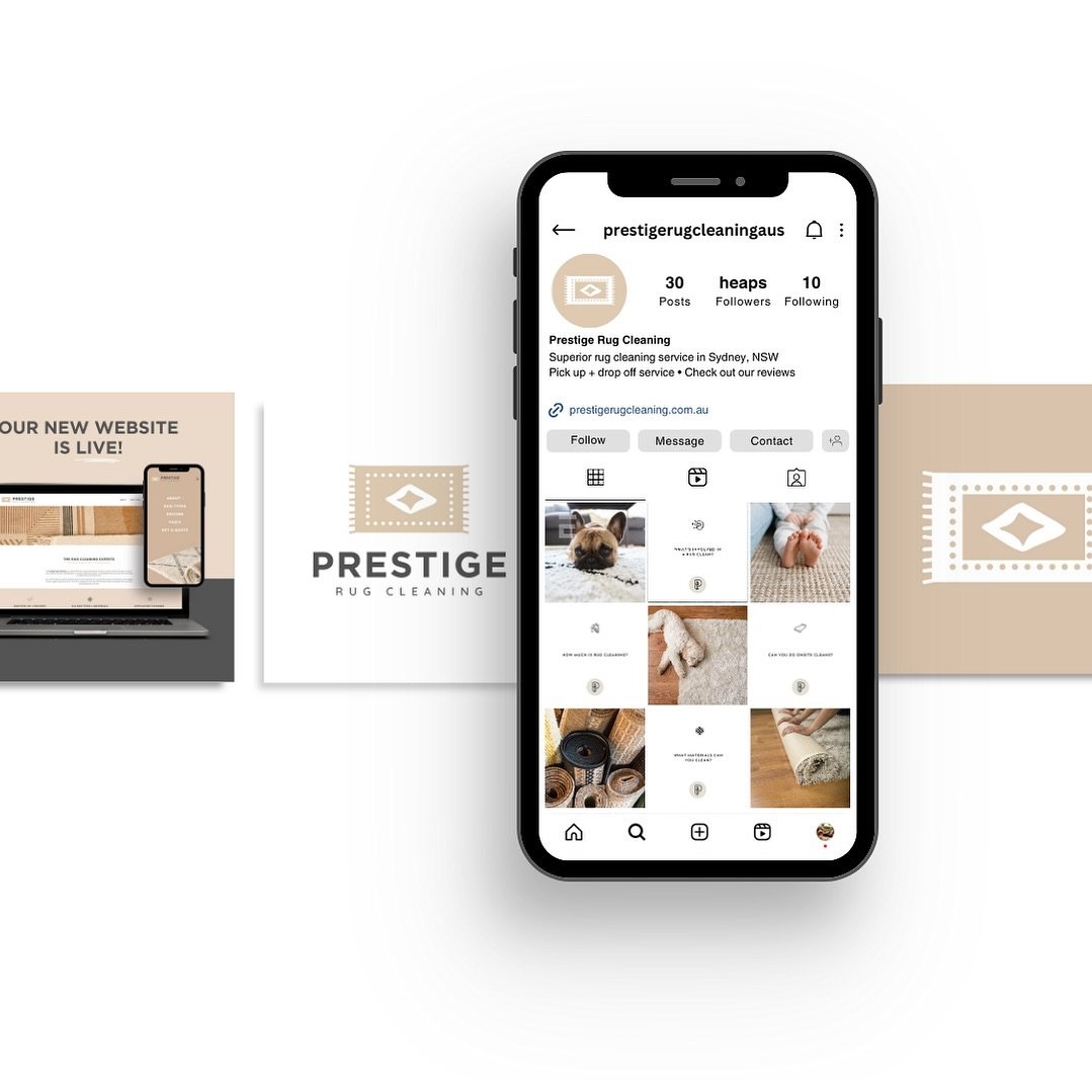 New branding, social designs and website all up and running for @prestigerugcleaningaus // Have you got a rug that the kids or pets have wrecked through summer?
Hand it over to these guys (free delivery in the Sutherland Shire too for us locals!) and