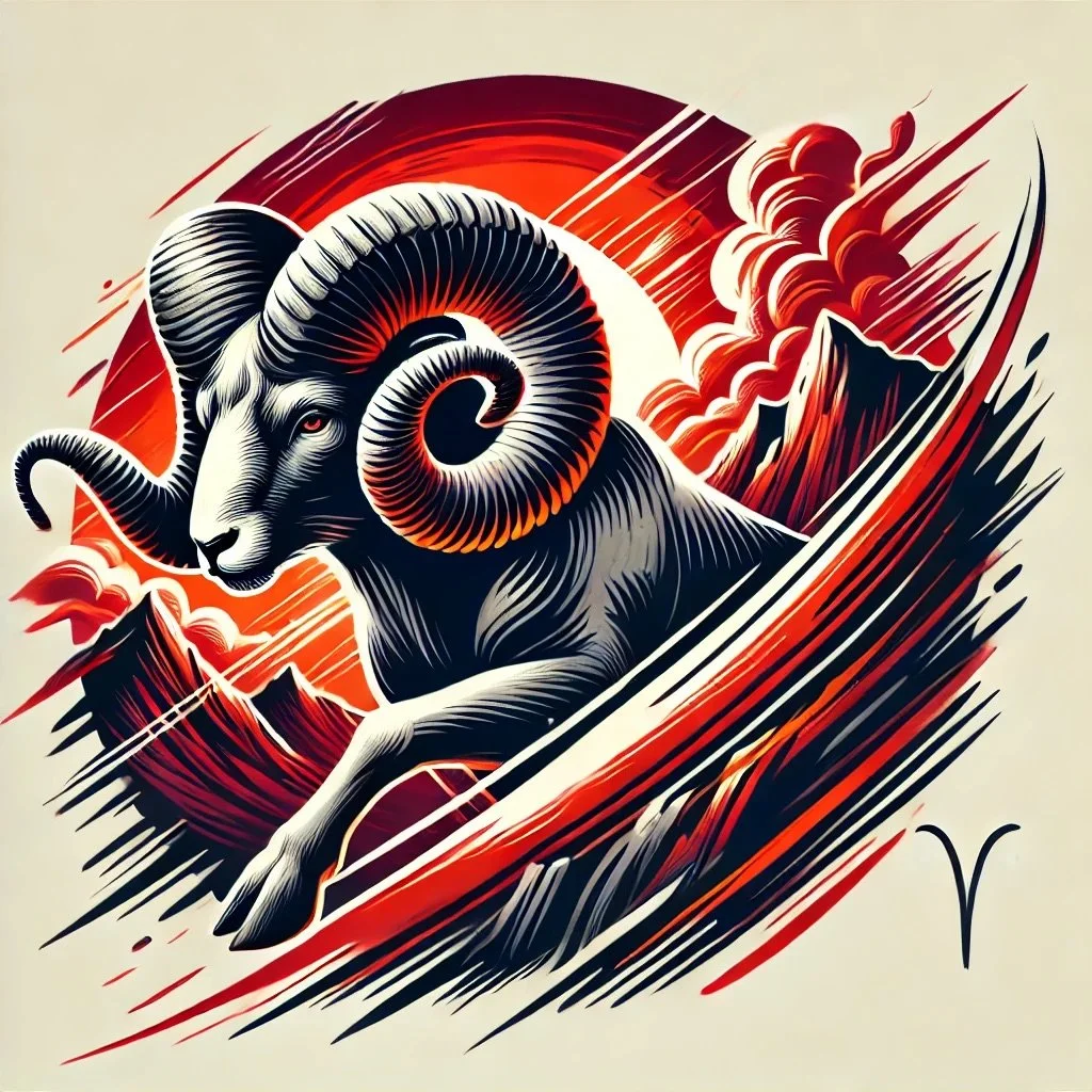 DALL·E 2024-10-03 19.36.05 - A dynamic illustration of the Aries zodiac symbol, featuring a bold ram in motion. The ram is depicted with strong, muscular features, with its horns .jpeg