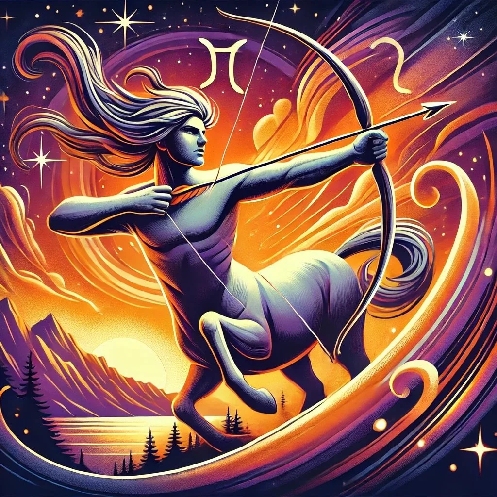 DALL·E 2024-10-06 21.08.11 - A dynamic and adventurous illustration of the Sagittarius zodiac symbol, featuring a centaur archer drawing back a bow, aiming toward the stars. The c.jpeg