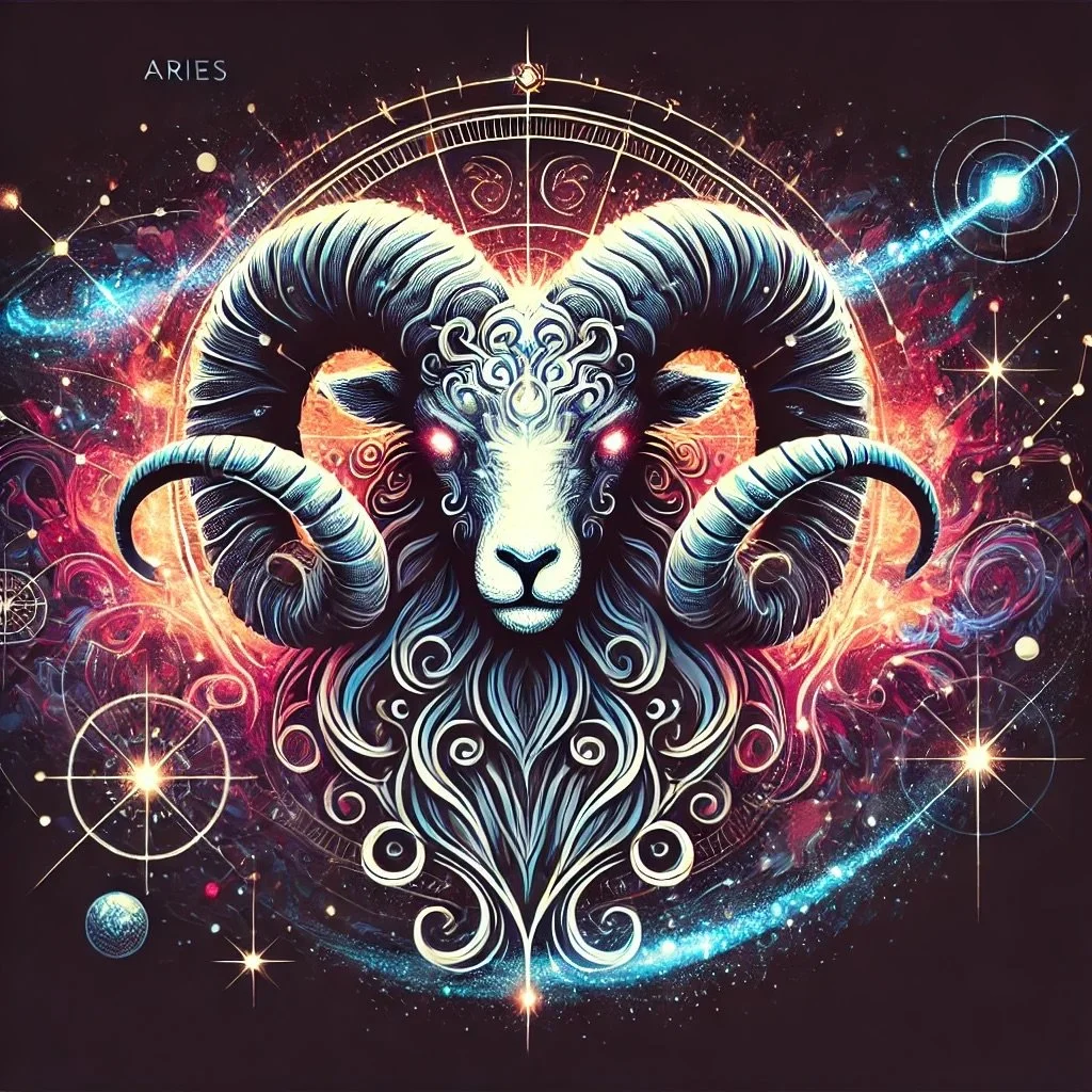 DALL·E 2025-02-19 16.27.26 - A mystical and artistic representation of Aries, the zodiac sign. The design should be intricate and cosmic, featuring a celestial ram with glowing ho.jpeg