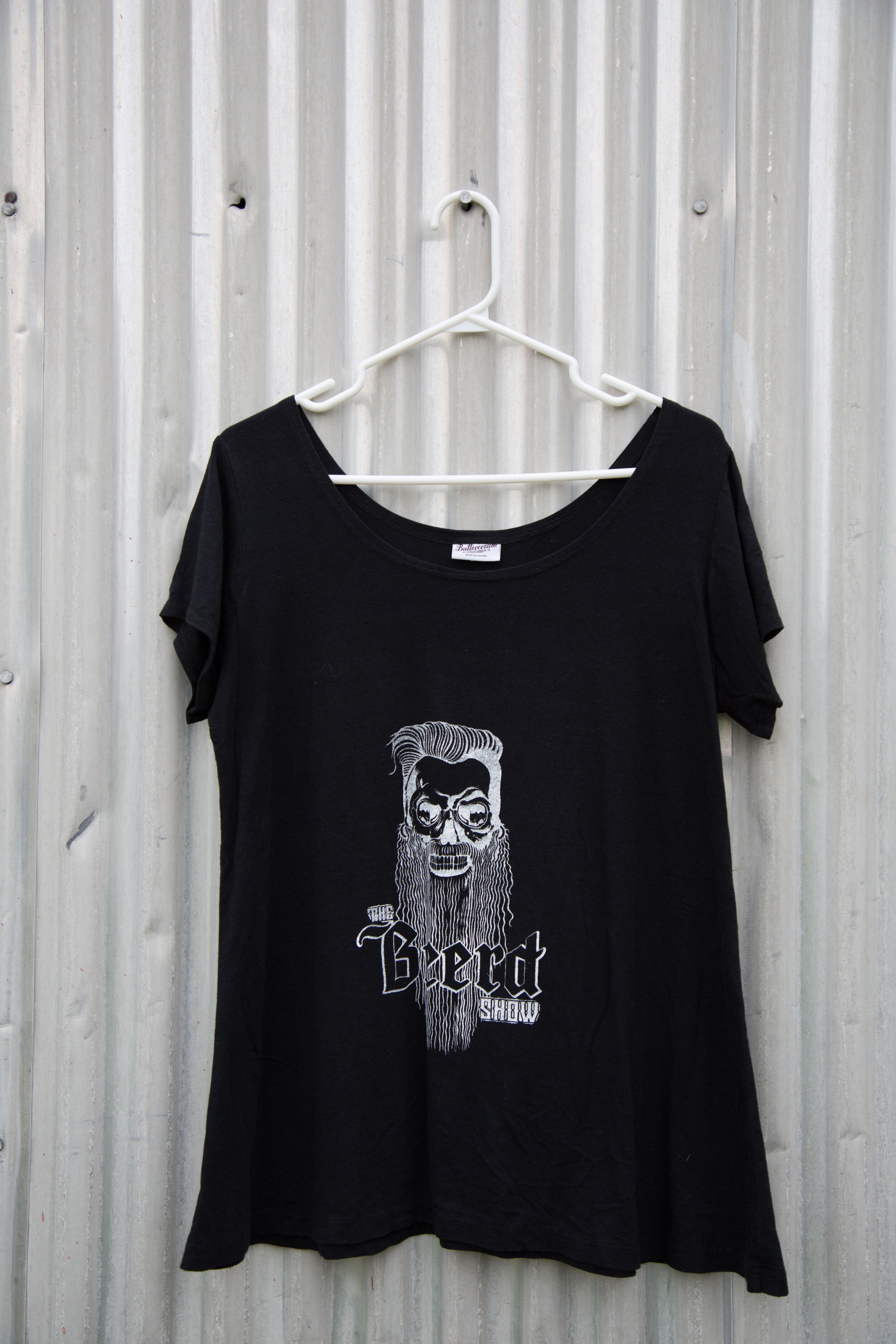 L/XL Black Scoop Neck T Shirt, Loose