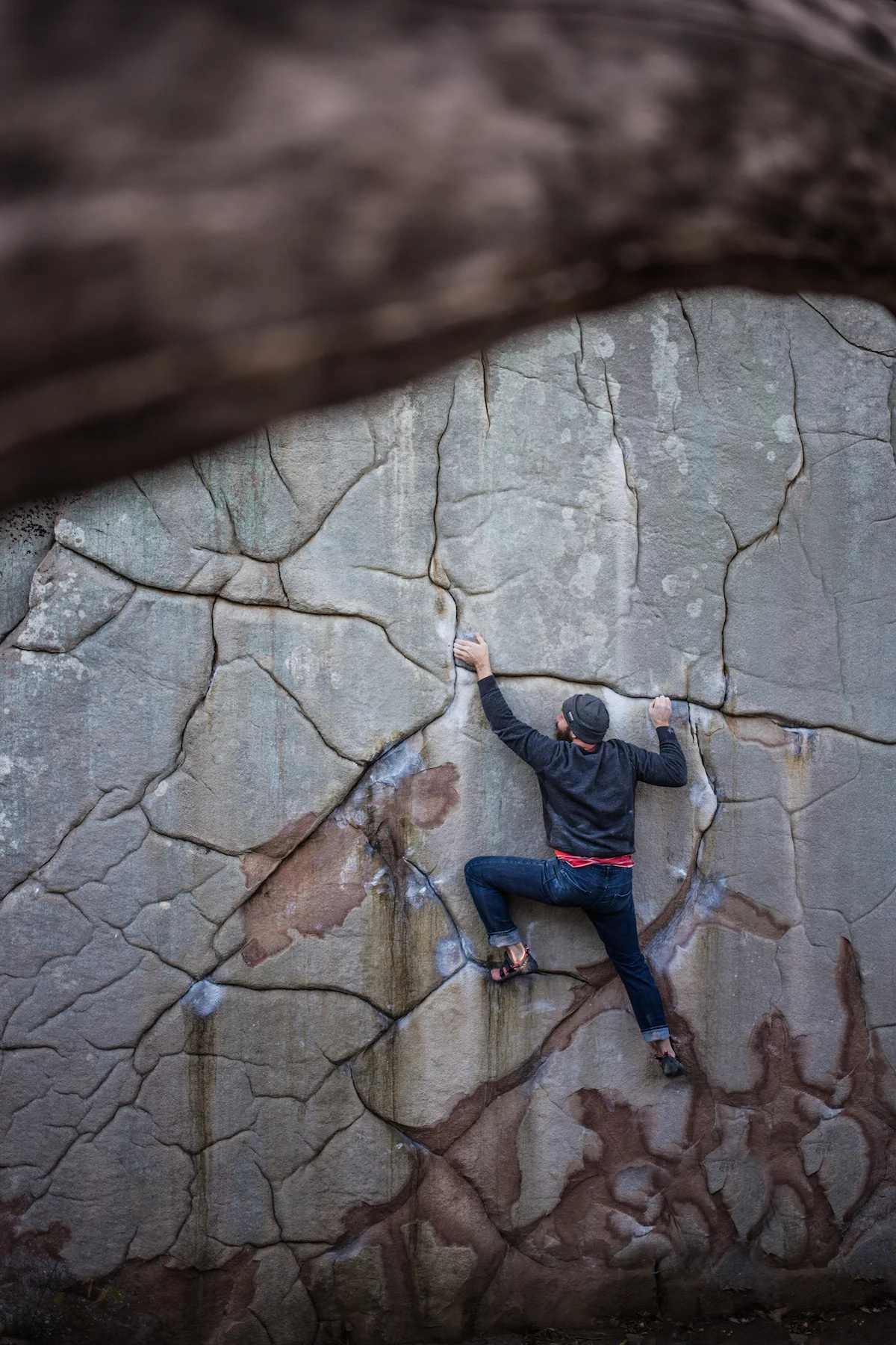 Chris Danielson on an ascent of Deception (V7), Little Rock City, TN.