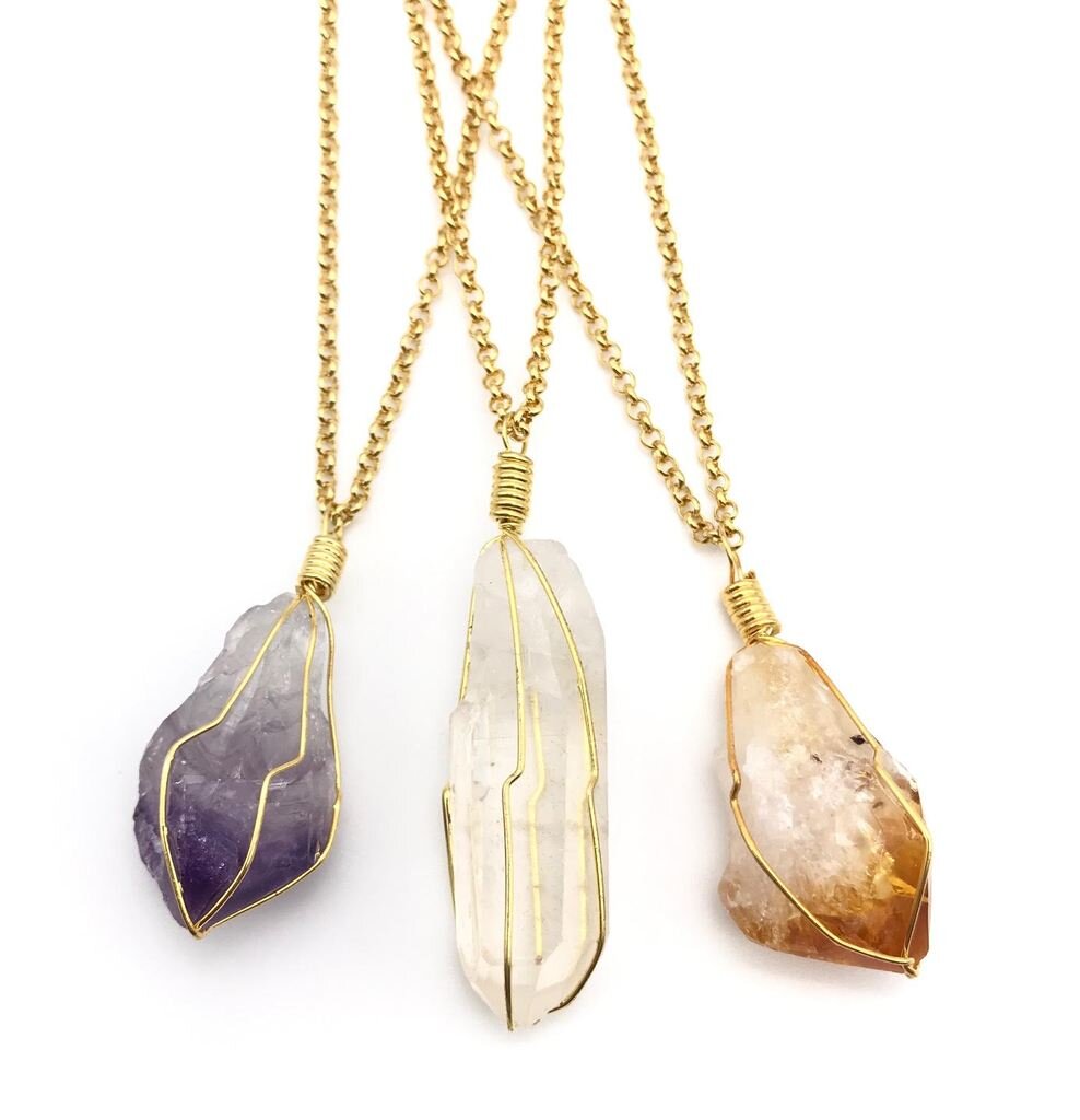 crystal necklace Gold Wired Wrapped Crystal Necklace — JUST CYN