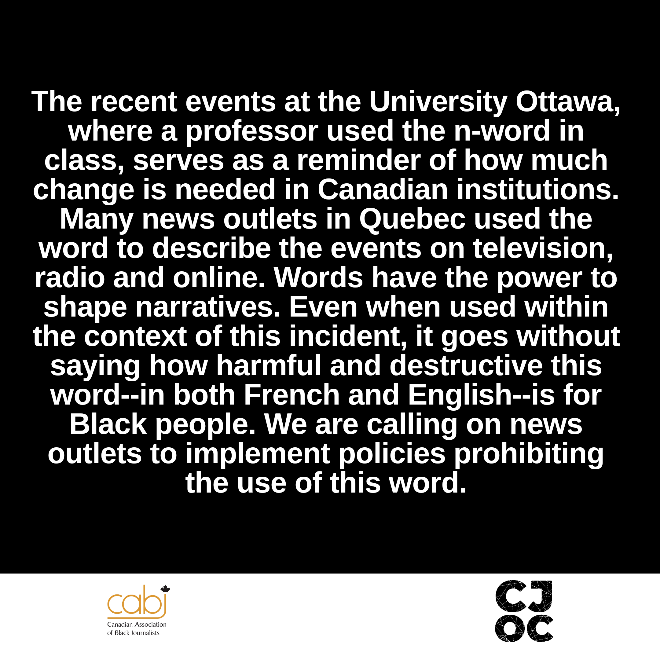 Déclaration sur l’usage du mot en N dans les médias canadiens / Statement on the use of the N word in Canadian media