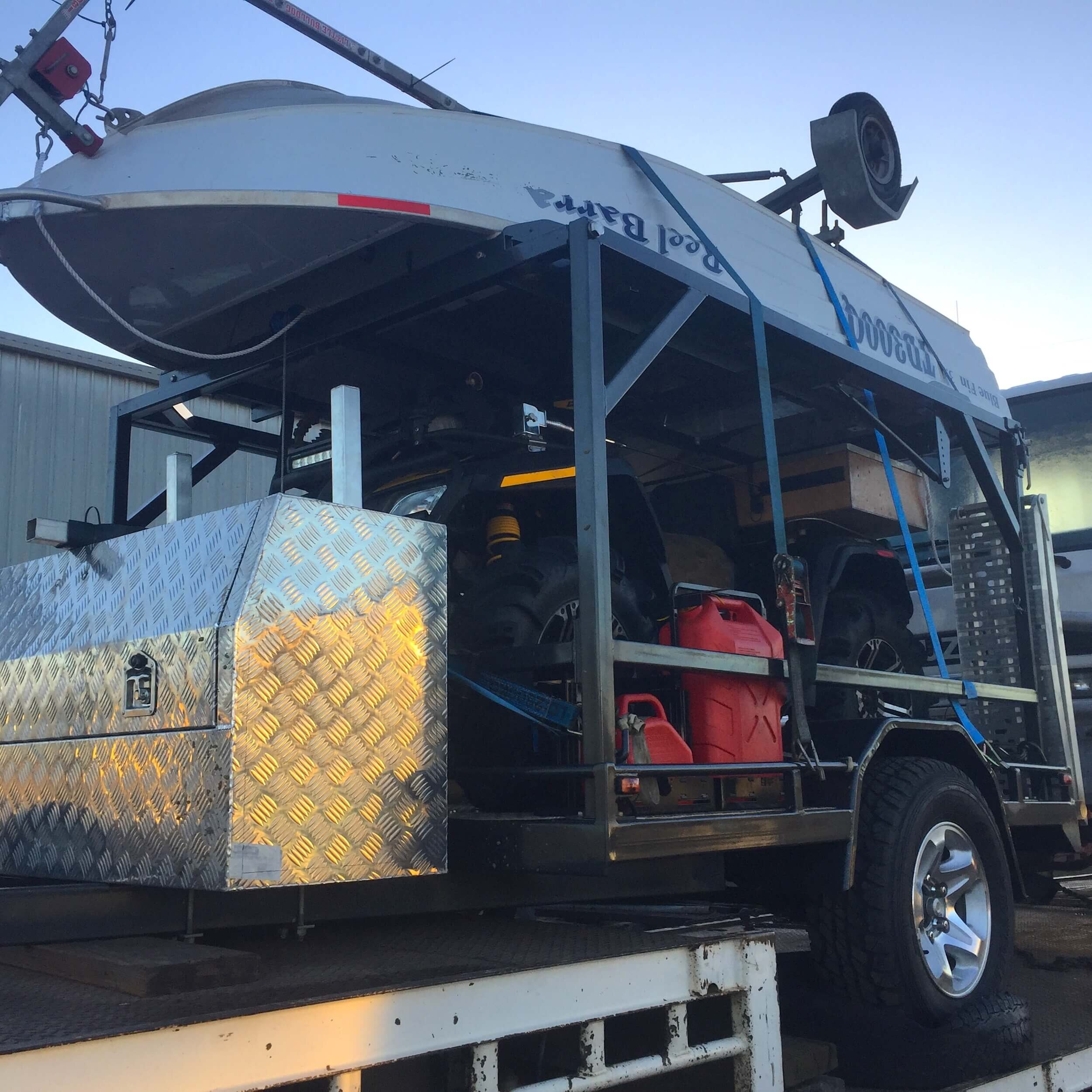 Dist Direct Boat and 4WD off road trailer combo tranport.JPG