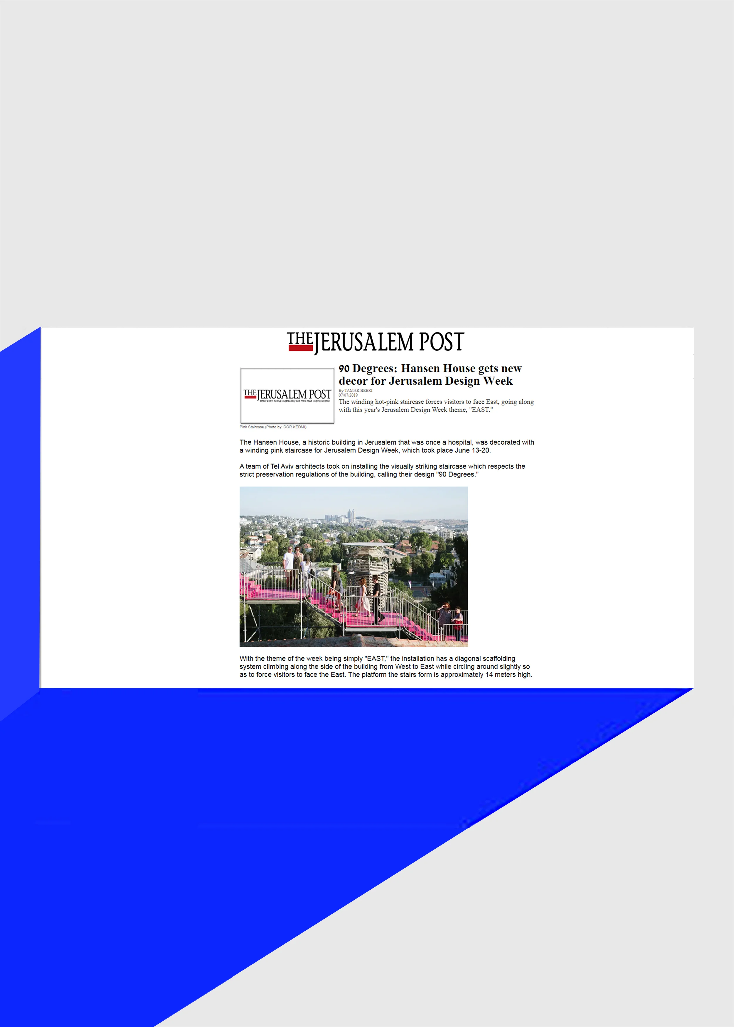 90 Degrees featured in Jerusalem Post (Israel) 