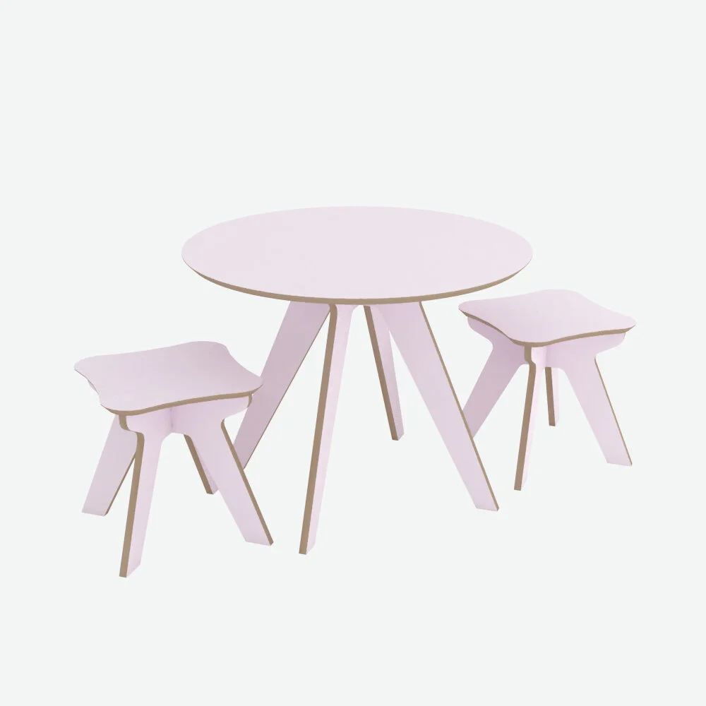 Kindy Table w Junior Stools - Rose (Just Rose) - White BG 01.jpg