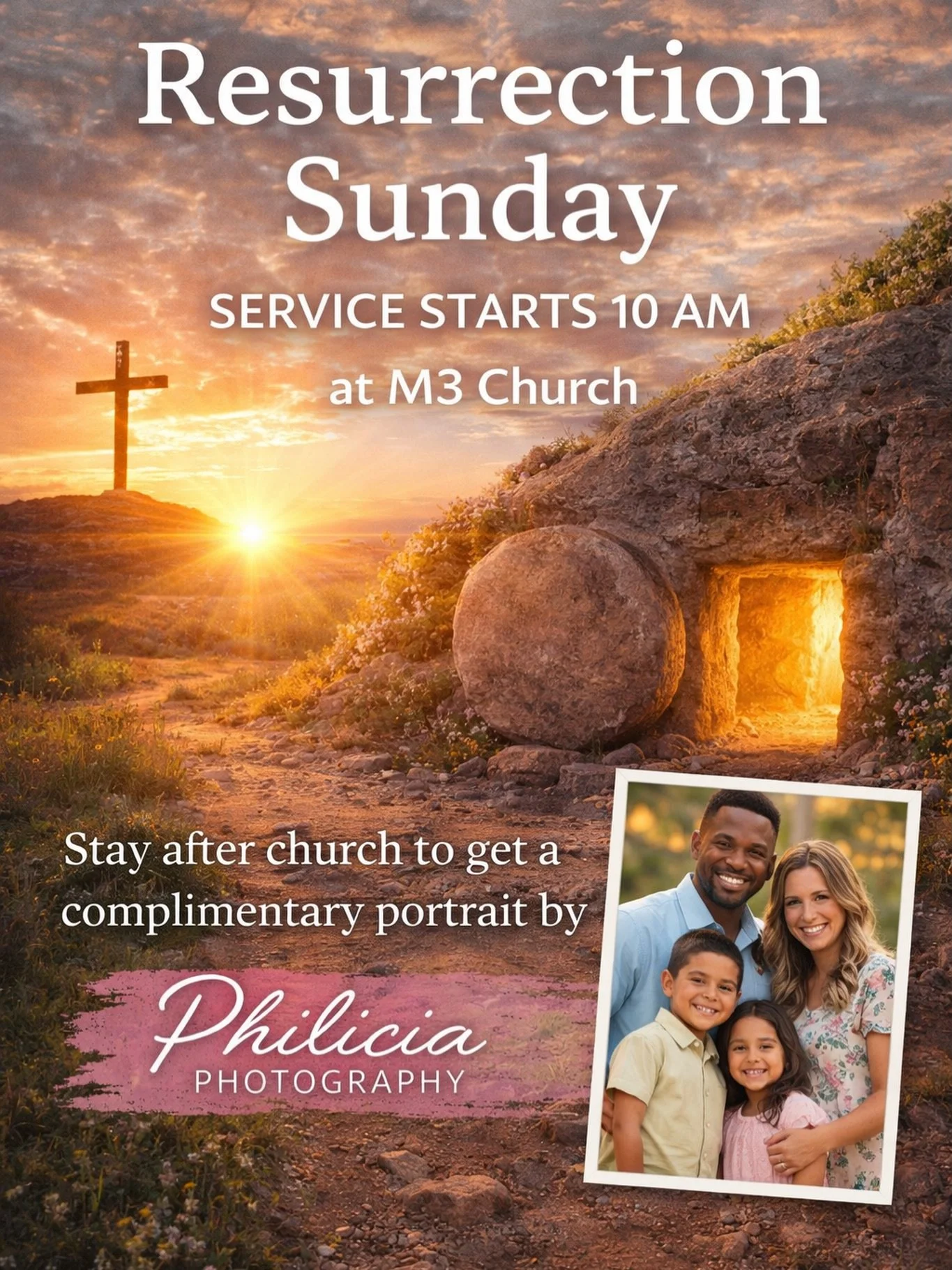 Join us for Resurrection Sunday at M3 Church as we celebrate the hope, joy, and victory of our risen Savior. Service begins at 10 AM, and we would love for you and your family to worship with us on this special day.

After service, stay and enjoy a c