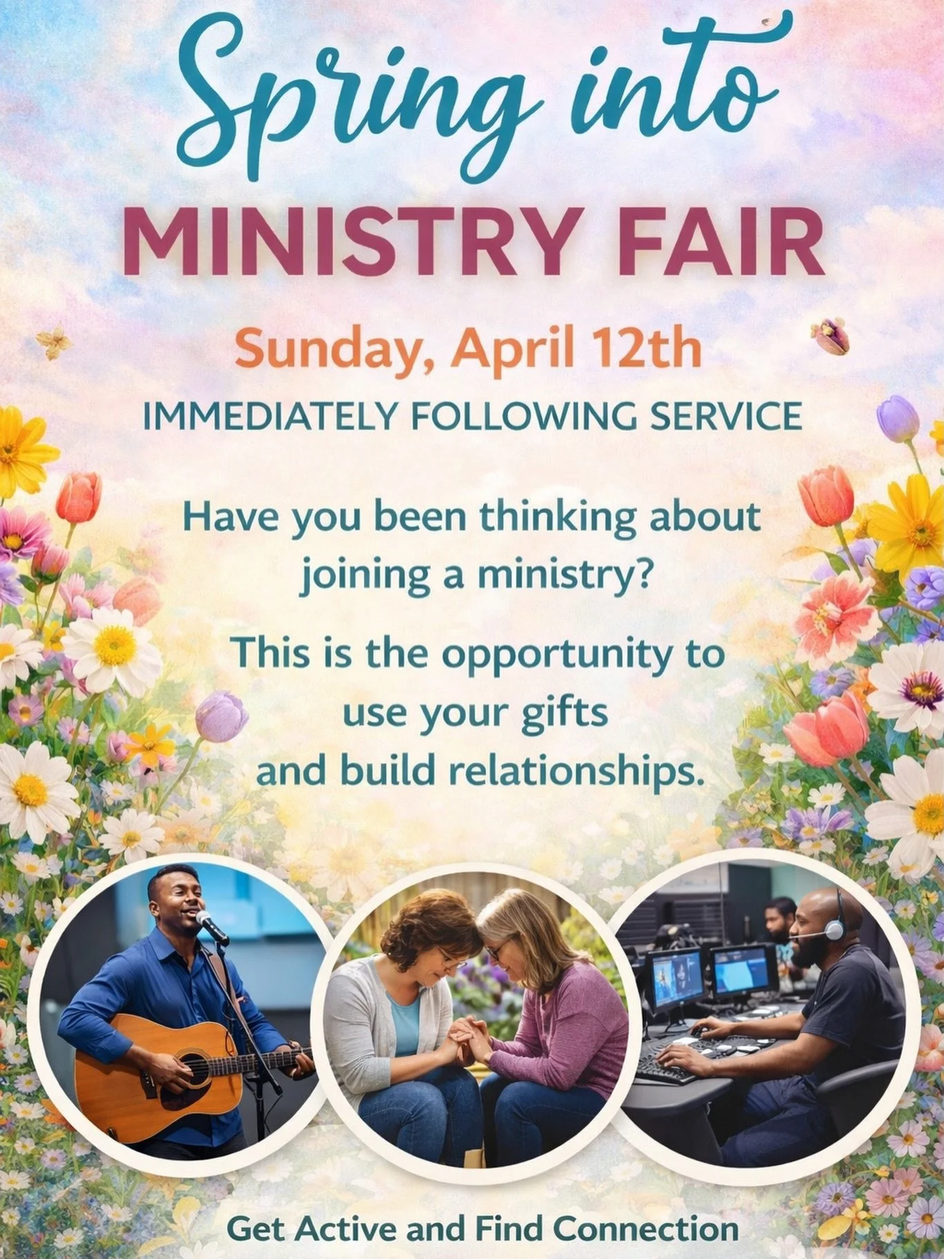 Spring into something meaningful with us at our Spring into Ministry Fair! 🌸 There are so many ministries to get involved in, and this is the perfect chance to discover where you belong, use your gifts, and build real connections.

Whether you love 