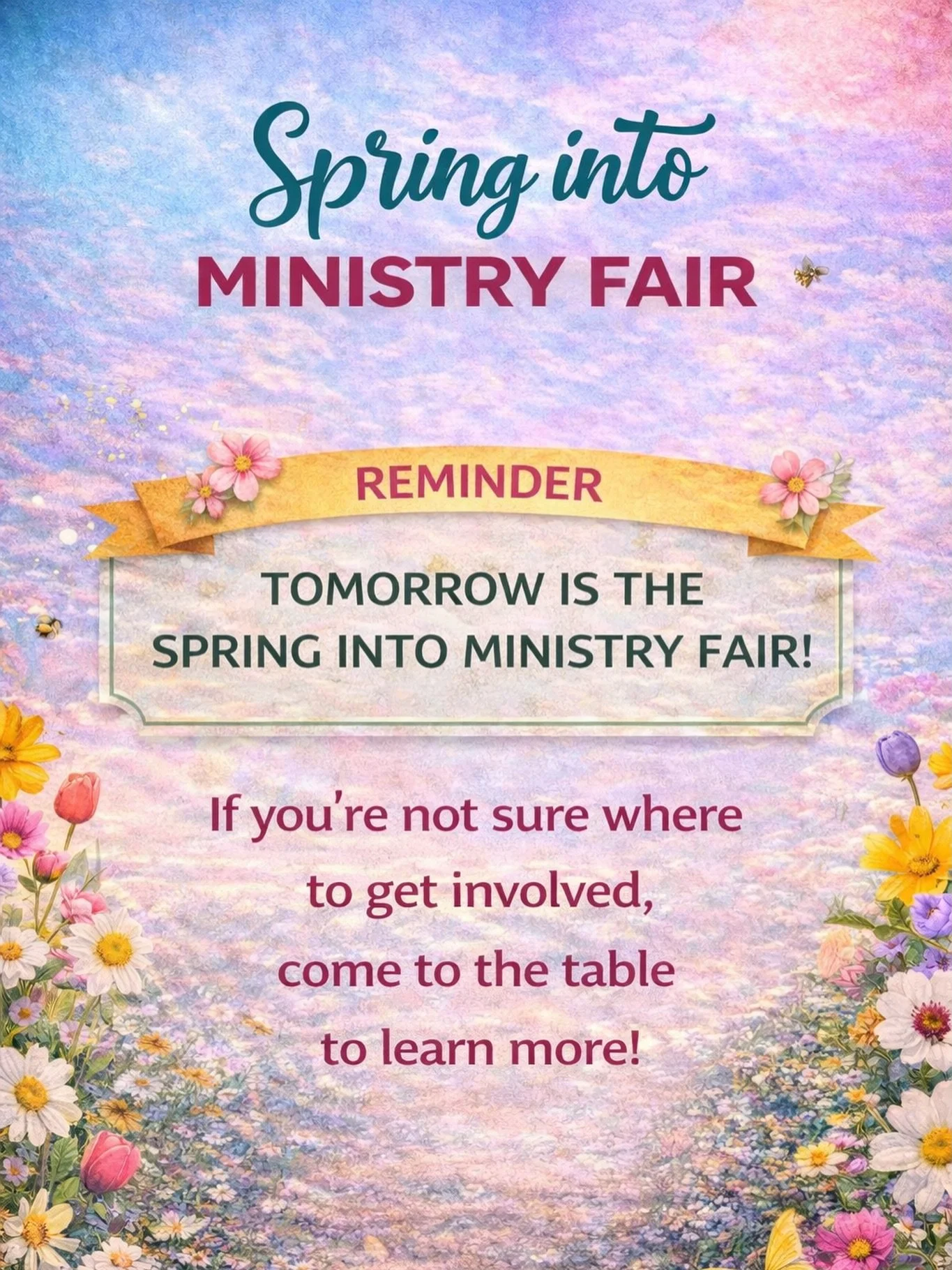 There&rsquo;s something for everybody at the Spring into Ministry Fair&mdash;from the young to the wise. 🌸 Whether you&rsquo;re ready to serve, grow, connect, or simply learn more, there&rsquo;s a place for you here.

If you&rsquo;re not sure where 