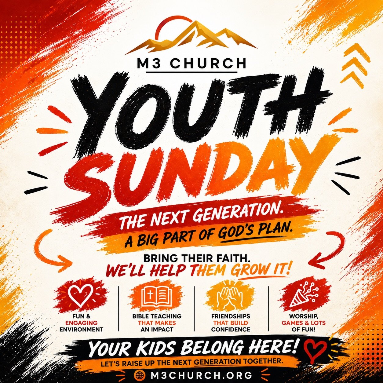 🔥 YOUTH SUNDAY IS HERE! 🔥

Parents, this is the perfect Sunday to bring your children, grandchildren, nieces, nephews, and friends to church!

At M3 Church, we believe the next generation matters. Our youth will be leading, serving, worshiping, and