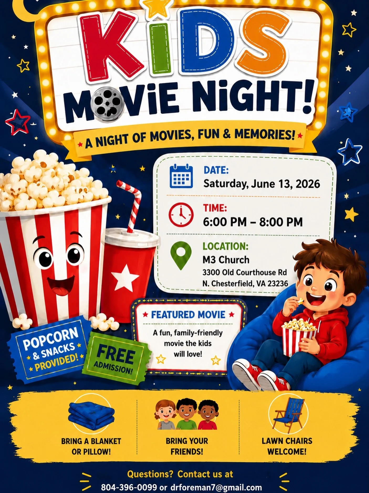 🍿🎬 KIDS MOVIE NIGHT IS HERE! 🎬🍿

Grab your blankets, pillows, and favorite movie buddies because we&rsquo;re bringing the big-screen fun to M3 Church!

✨ FREE Admission
🍿 Popcorn &amp; Snacks Provided
🎥 Family-Friendly Movie
🤝 Fun, Fellowship 