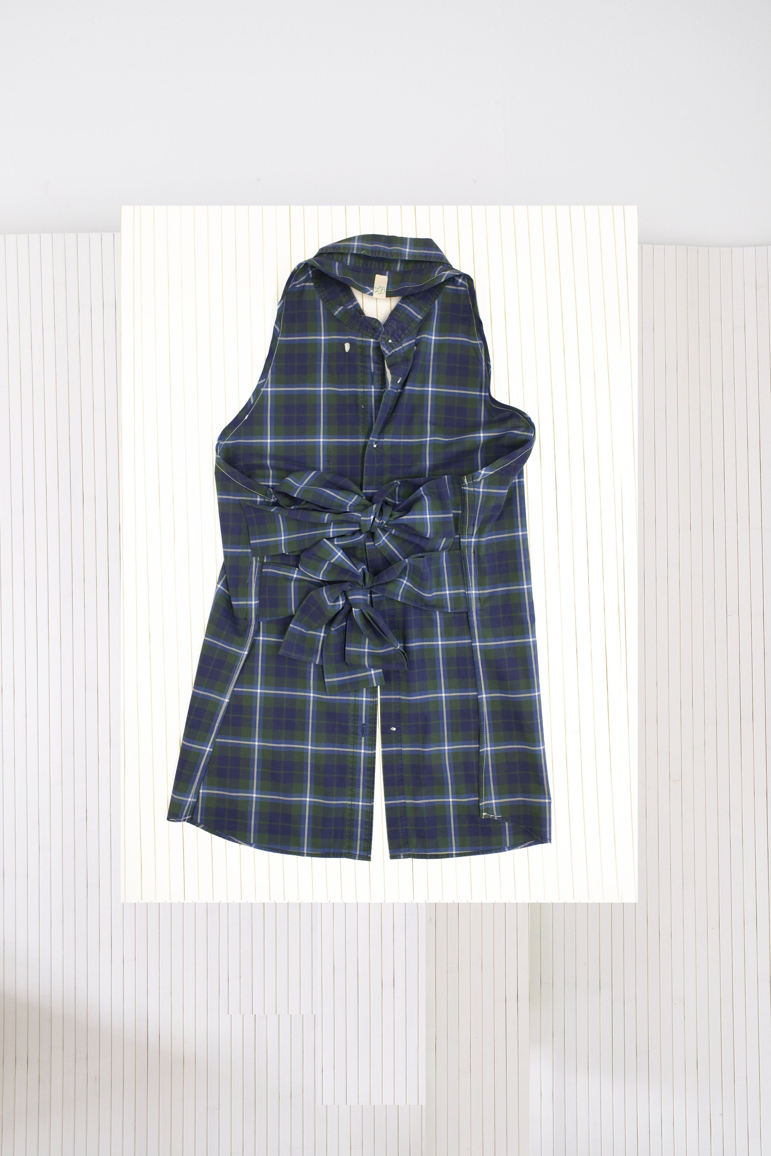 navy and green plaid check upcycled shirt back .jpg