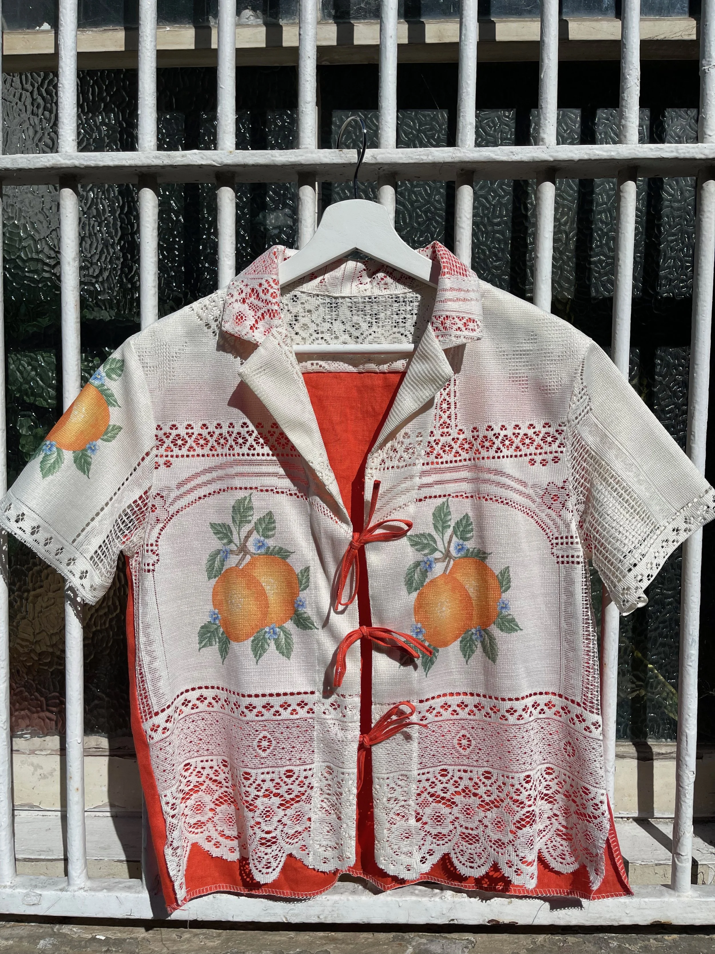 Orange Print Lace Shirt