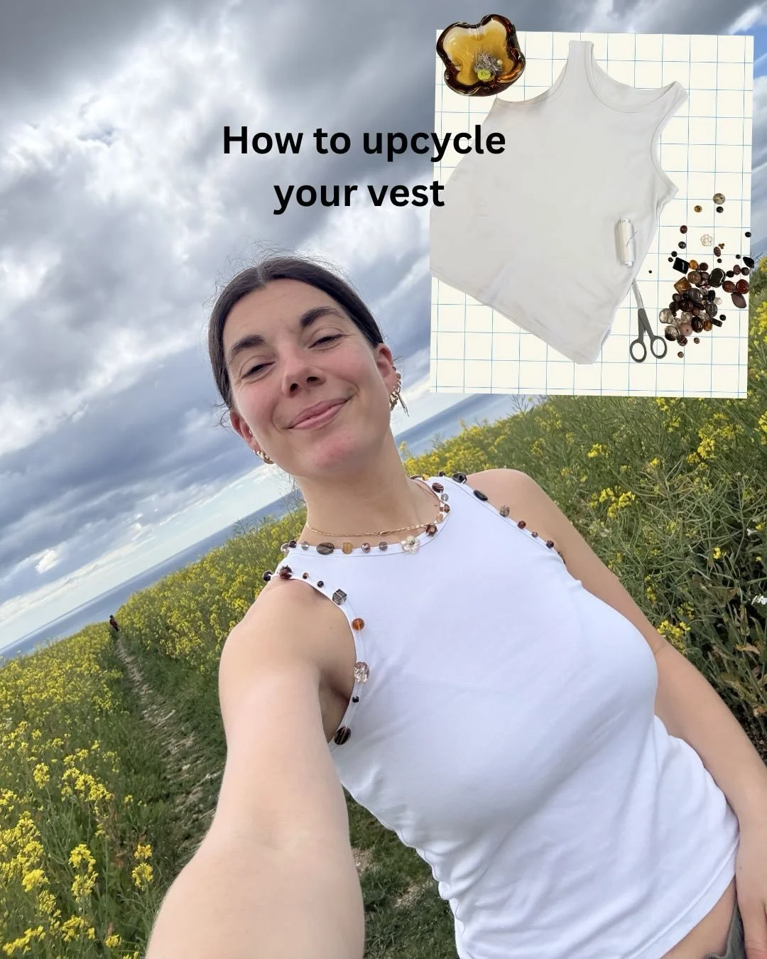 Super easy way to upcycle an old vest 🪡 how cute does it look?! I&rsquo;ve worn it so much since 🤎

My main tip is to not sew the beads on too tight but double stitch each bead so they are secure 🌷

My beads are from @ebay_uk if you want 2nd hand 