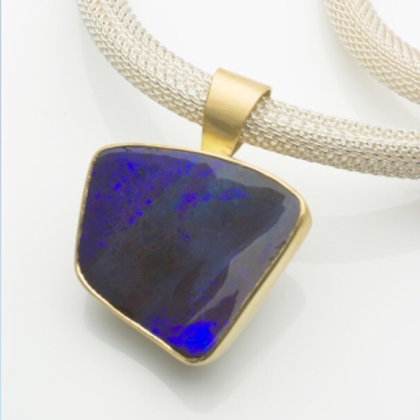 Just packed this one for @goldsmithsfair. A blue boulder opal pendant set in 18ct gold. #opal #18caratgold #silver #jewellery #pendant #neckpiece #oneofakind #goldsmithsfair2019