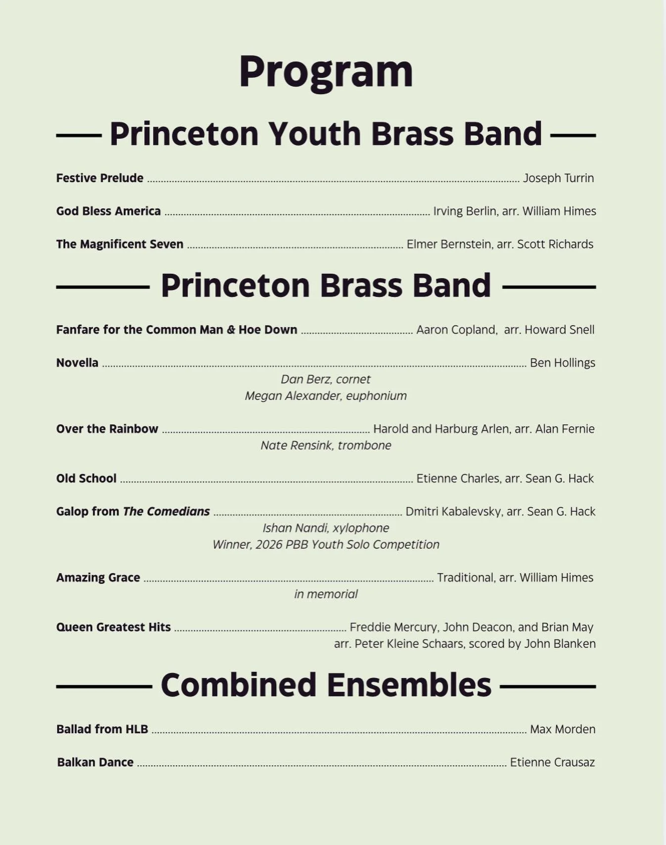 PROGRAM REVEAL!

Don&rsquo;t miss this one.

See you Sunday!

#livemusic #brassband #summerconcerts #cornet #euphonium