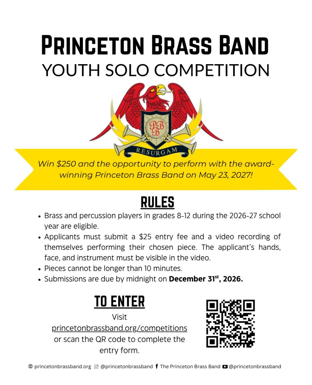 Have you or your student been working on a new piece?  Register for our Youth Solo Competition!  Entries are due by midnight on December 31st, so visit our website for more details!

Our Youth Solo Competition is open to brass and percussion players 