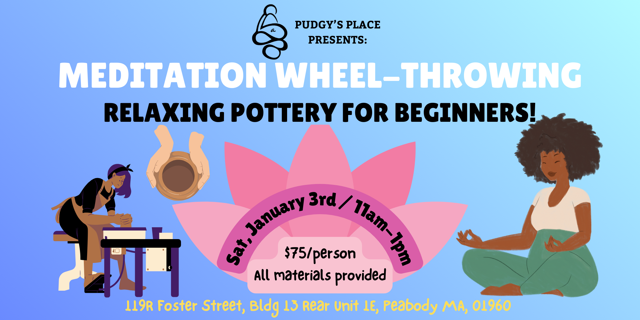 Meditation Pottery Workshop - Mindfulness Wheel Throwing! (1/3; 11-1pm)