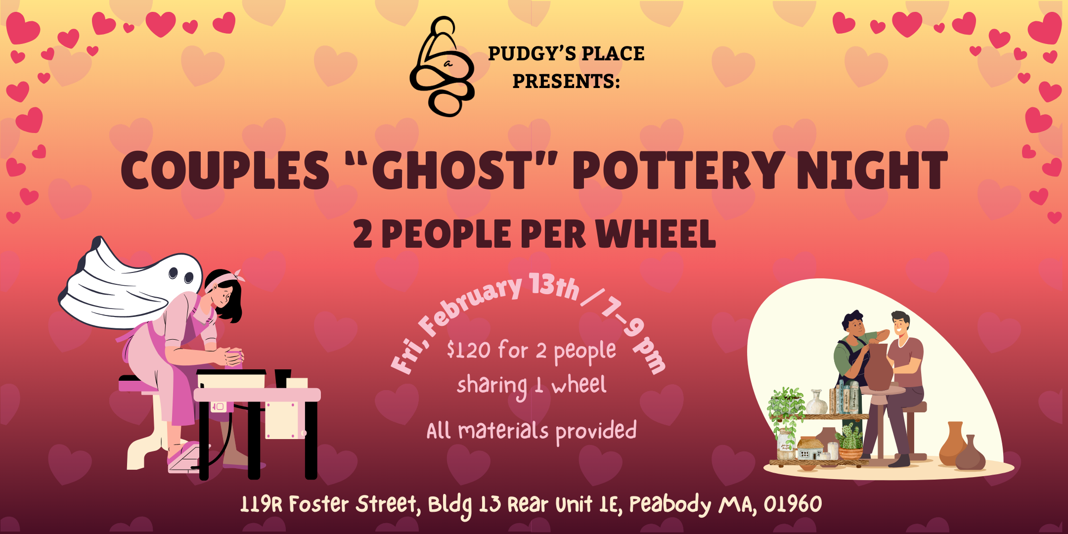 Valentine's "Ghost" Pottery Workshop - Wheel Throwing Date! (2/13 ; 7-9pm)!
